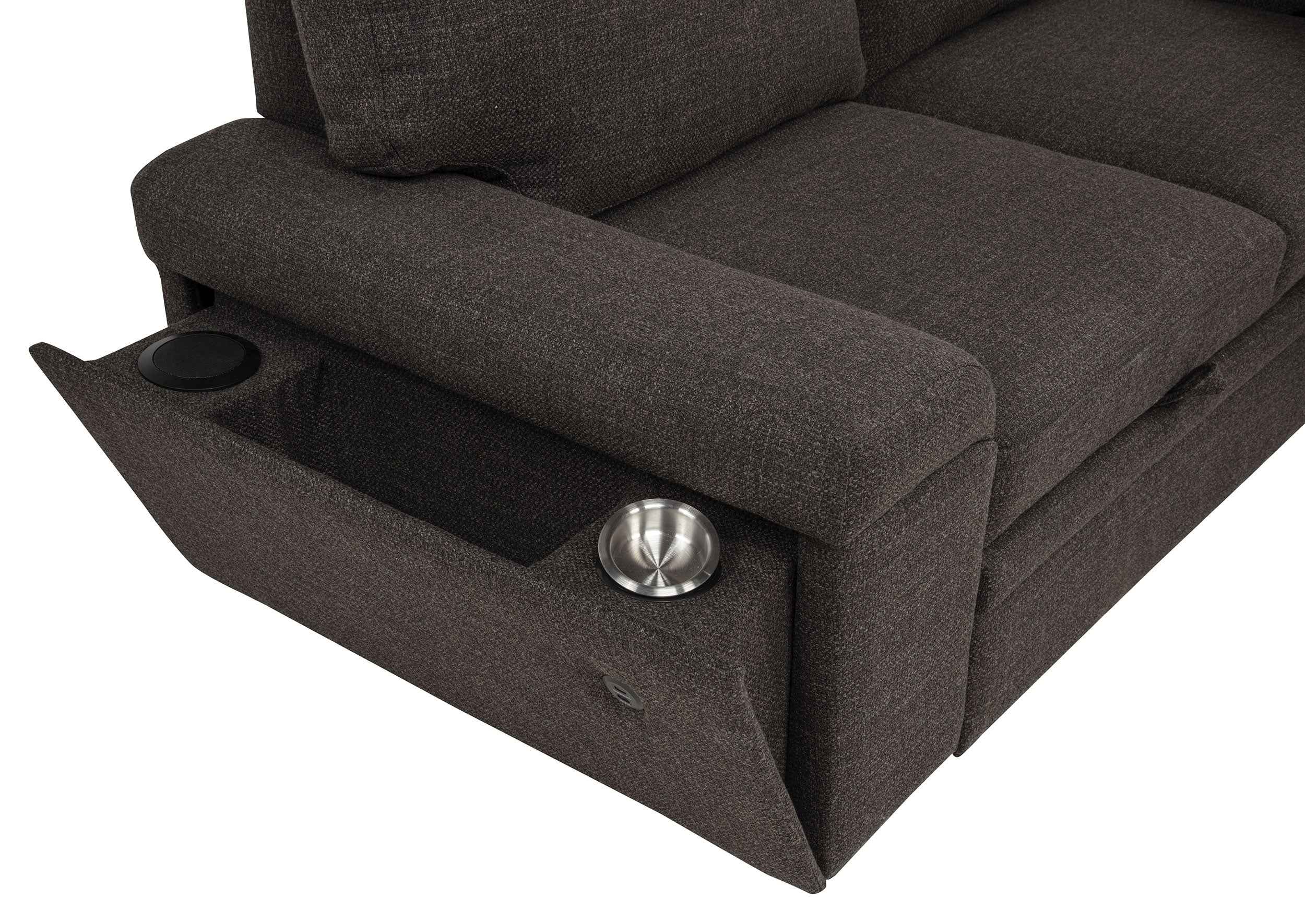 Demko Brown Sleeper Sectional Sofa with Speaker and Storage Chaise - Image 14