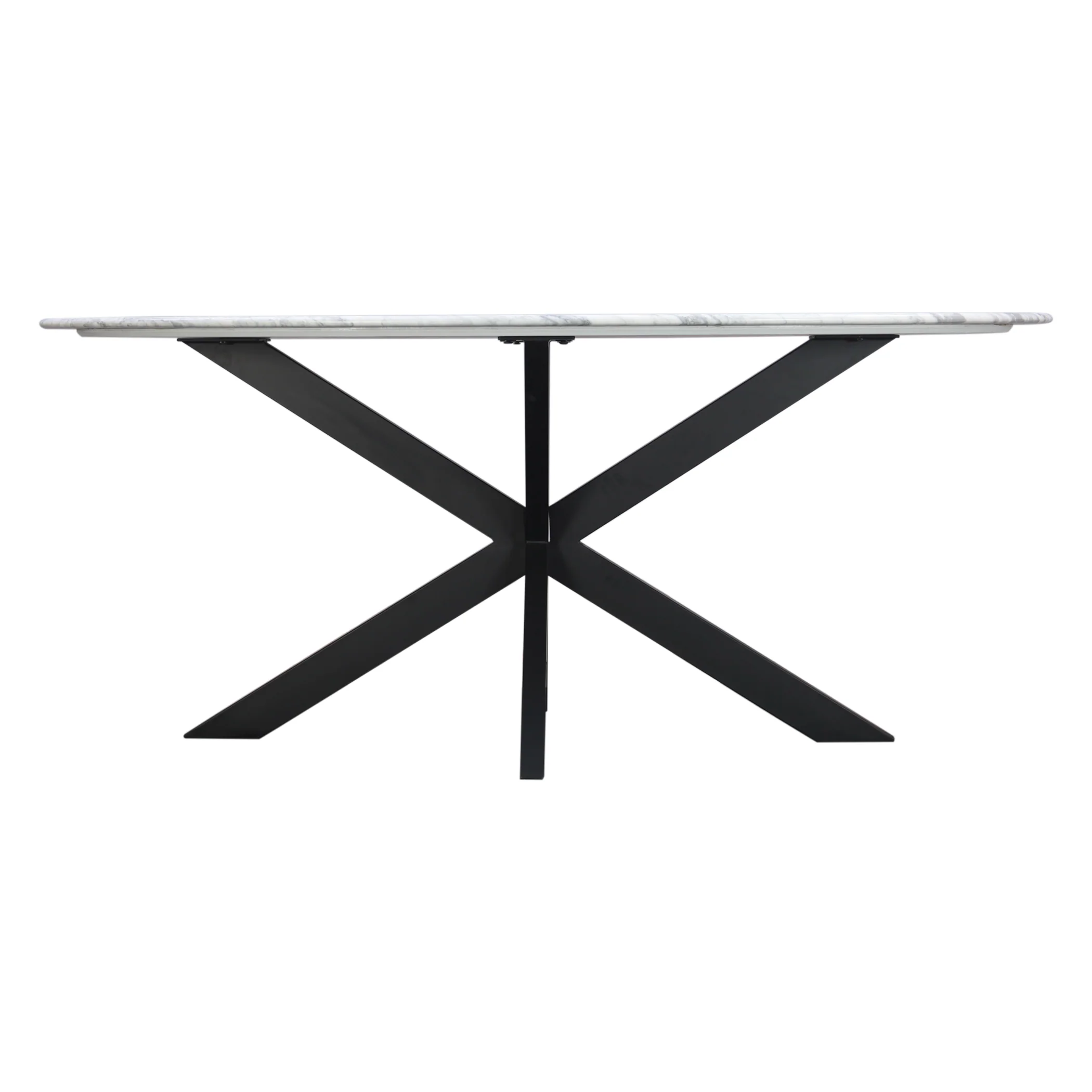 Malibu 70" Oval Dining Table in Satvario White Marble with Black Base - Image 3
