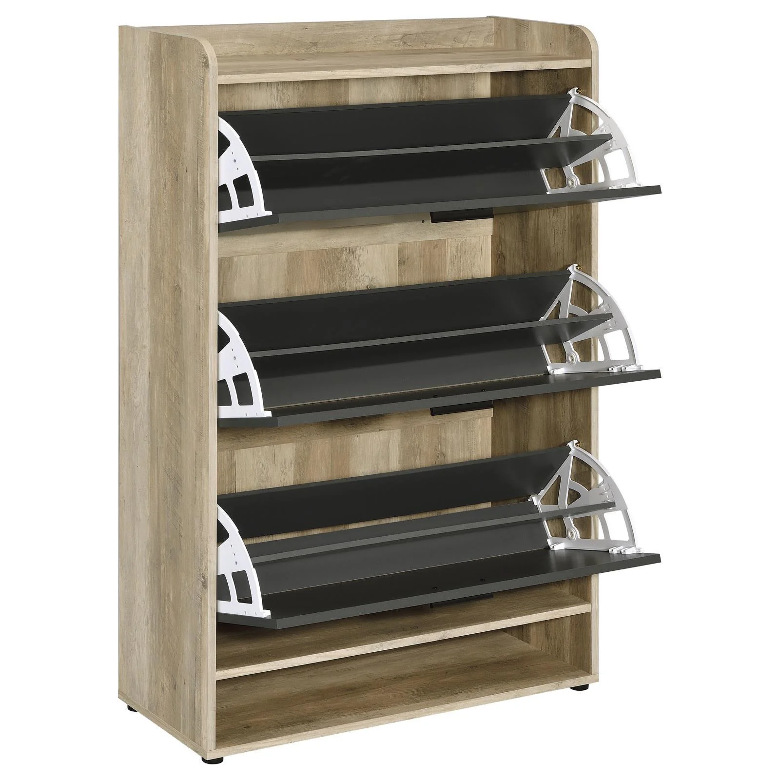 Denia Antique Pine and Grey 3-tier Shoe Storage Cabinet - Image 3