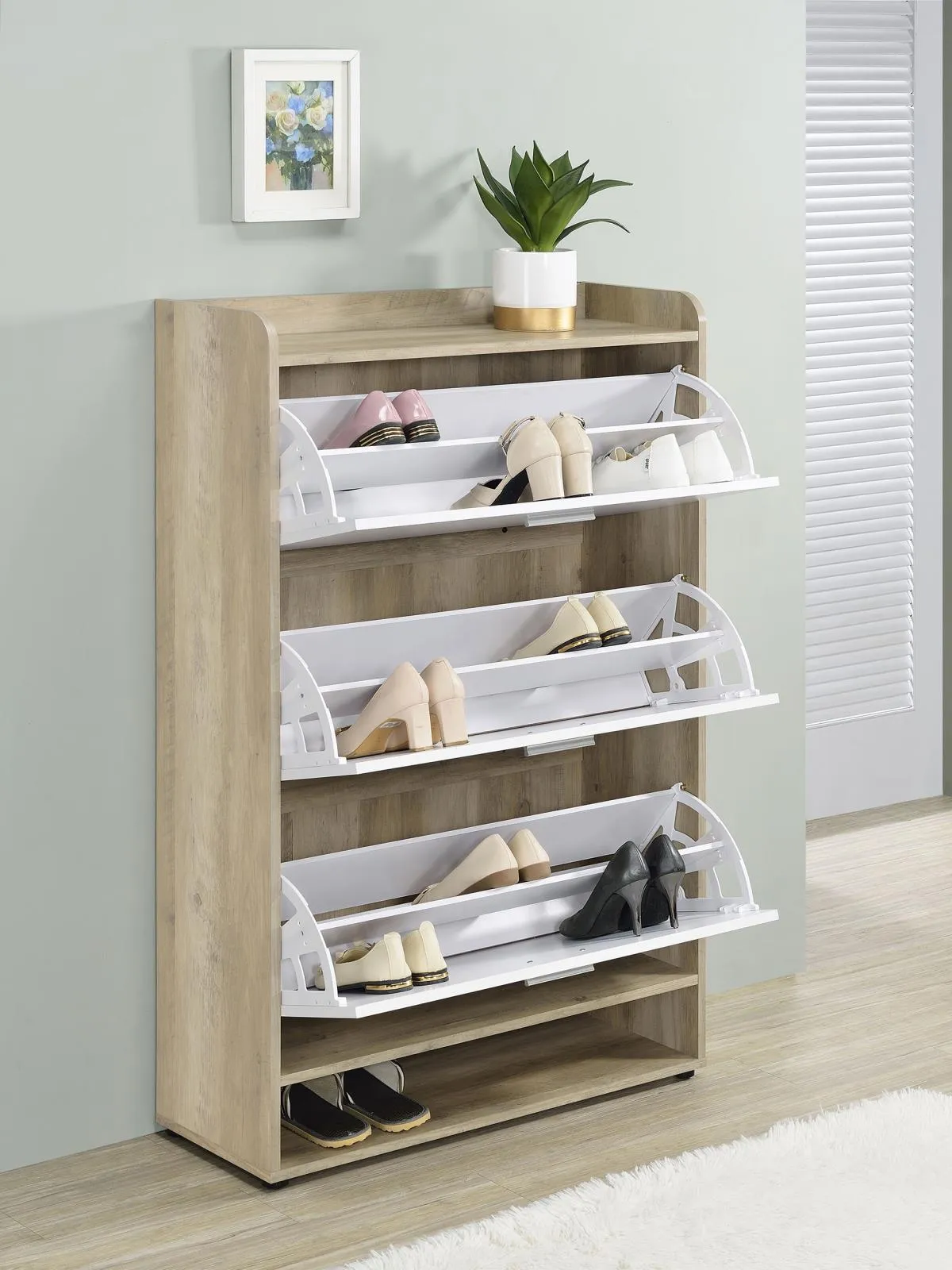 Denia Antique Pine and White 3-tier Shoe Storage Cabinet - Image 2