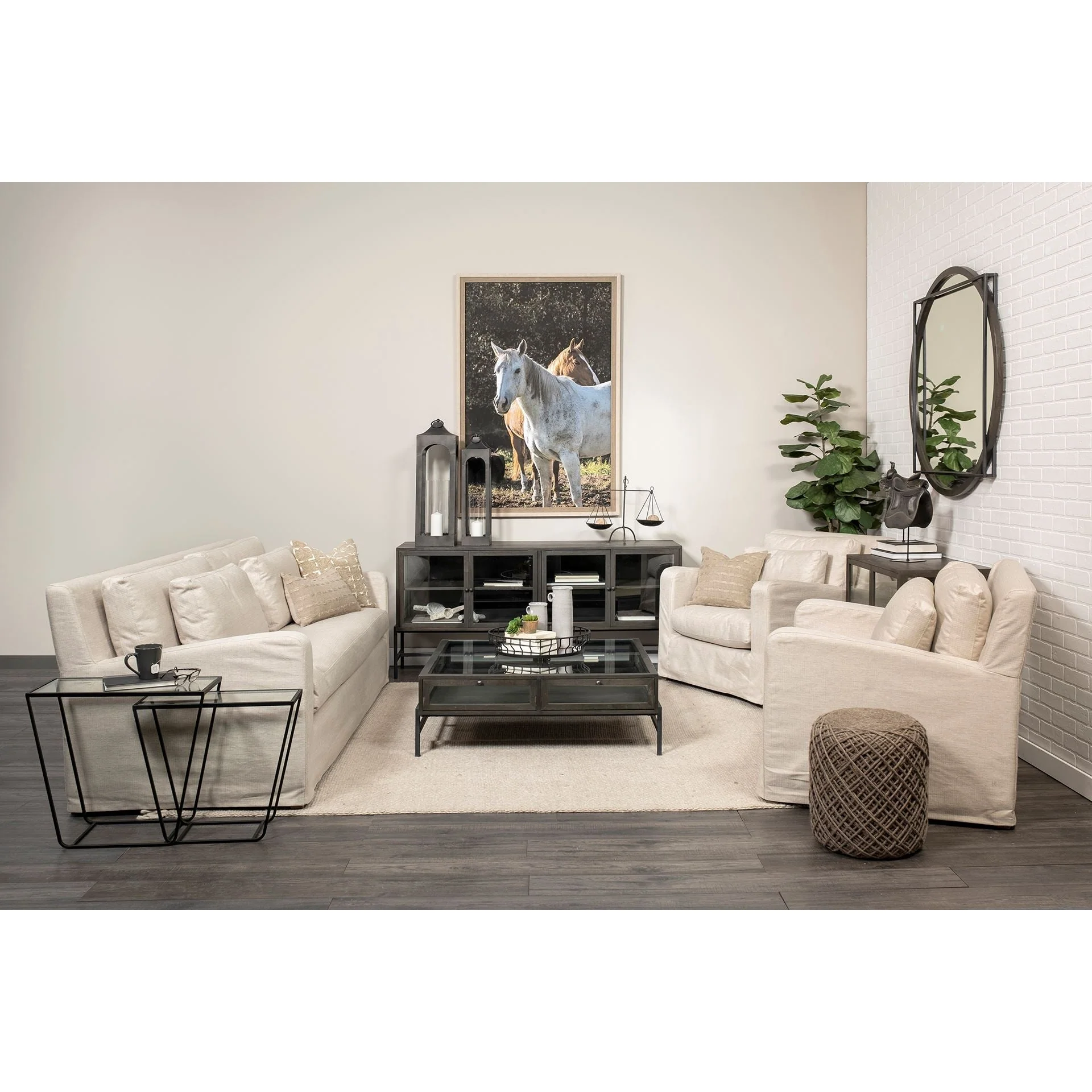 Denly II Beige Slipcover Three Seater Sofa - Image 8