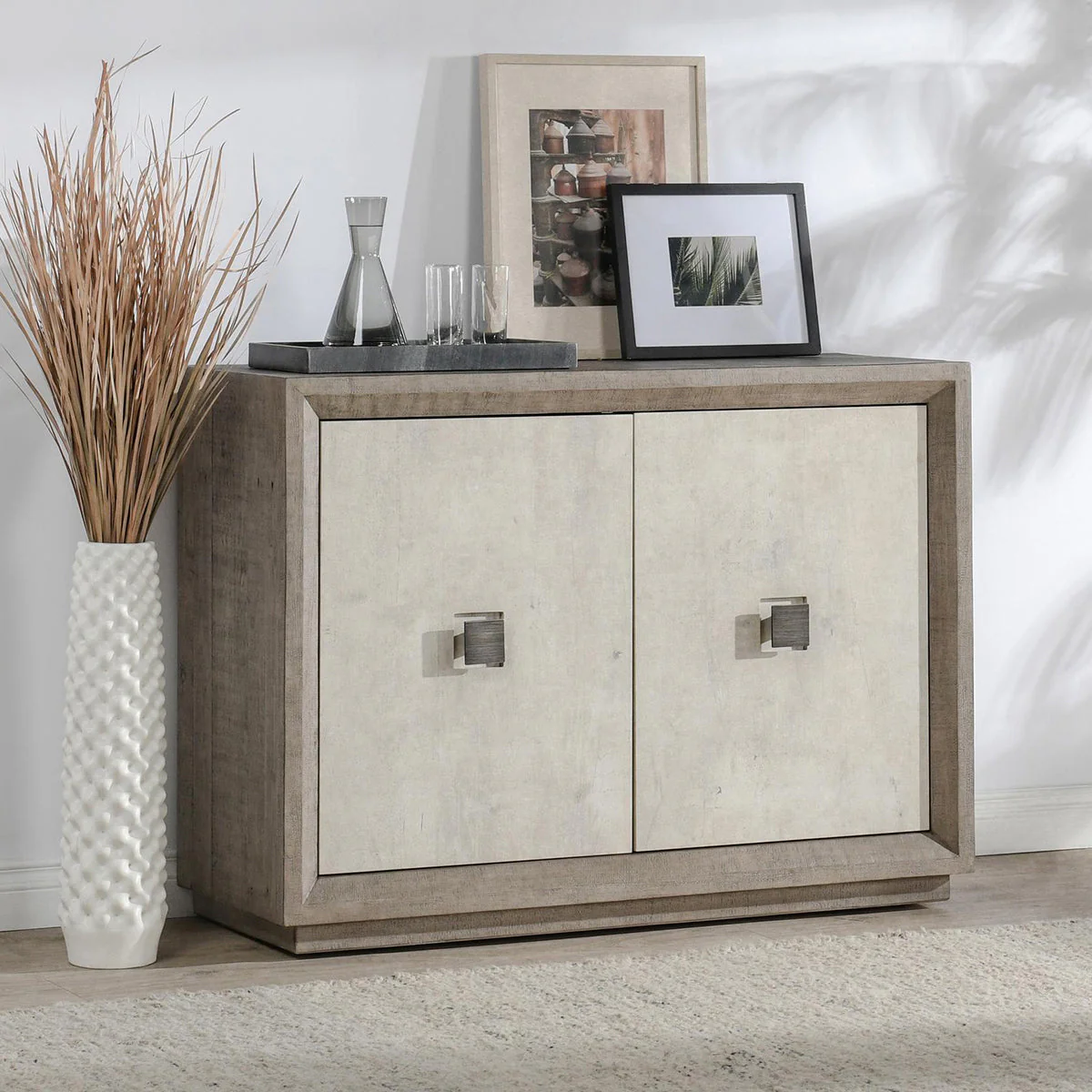 Denver 2 Door Cabinet Distressed - Gray/Antique White - Image 9