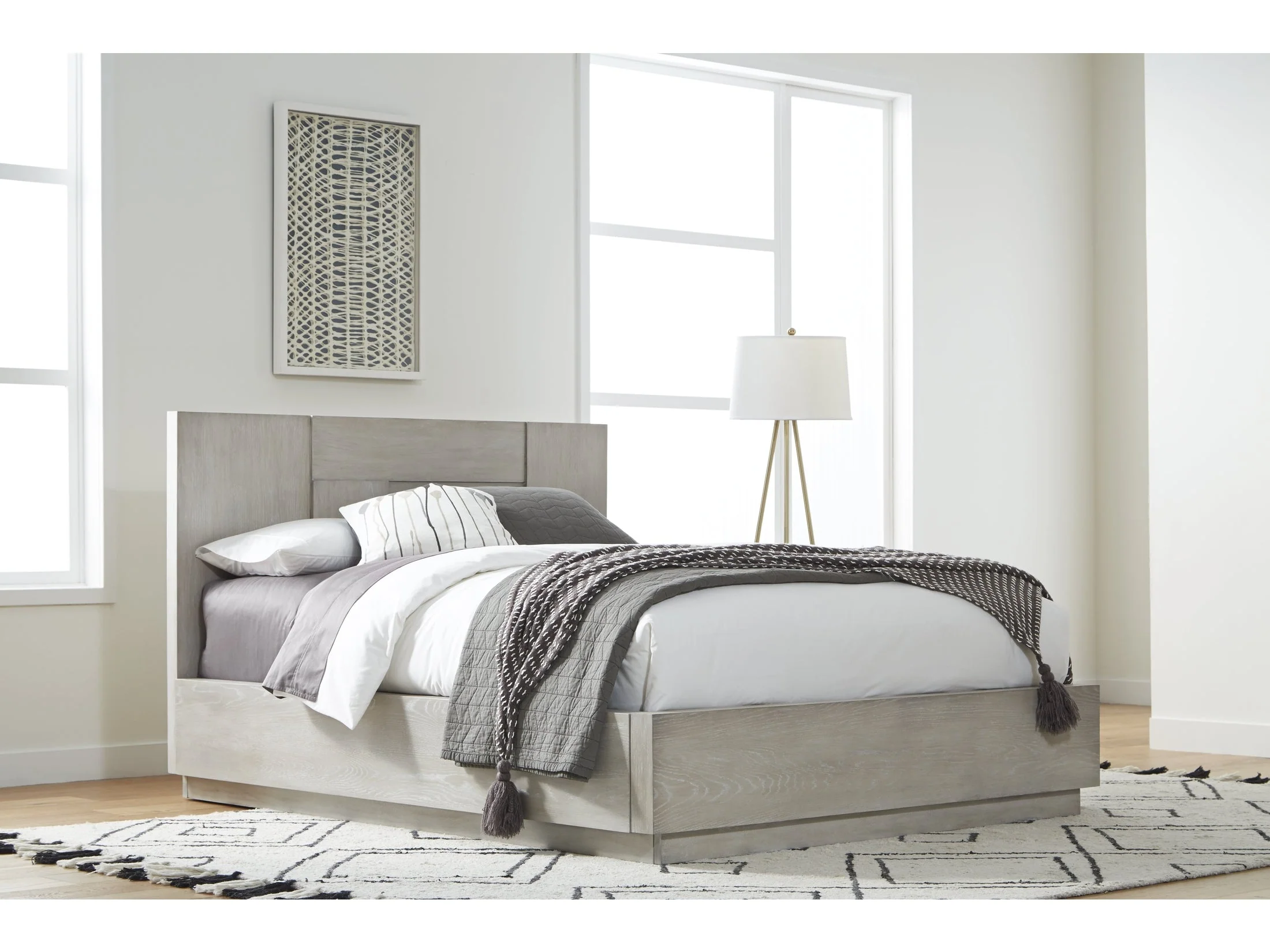 Destination Wood Queen Panel Bed in Cotton Grey