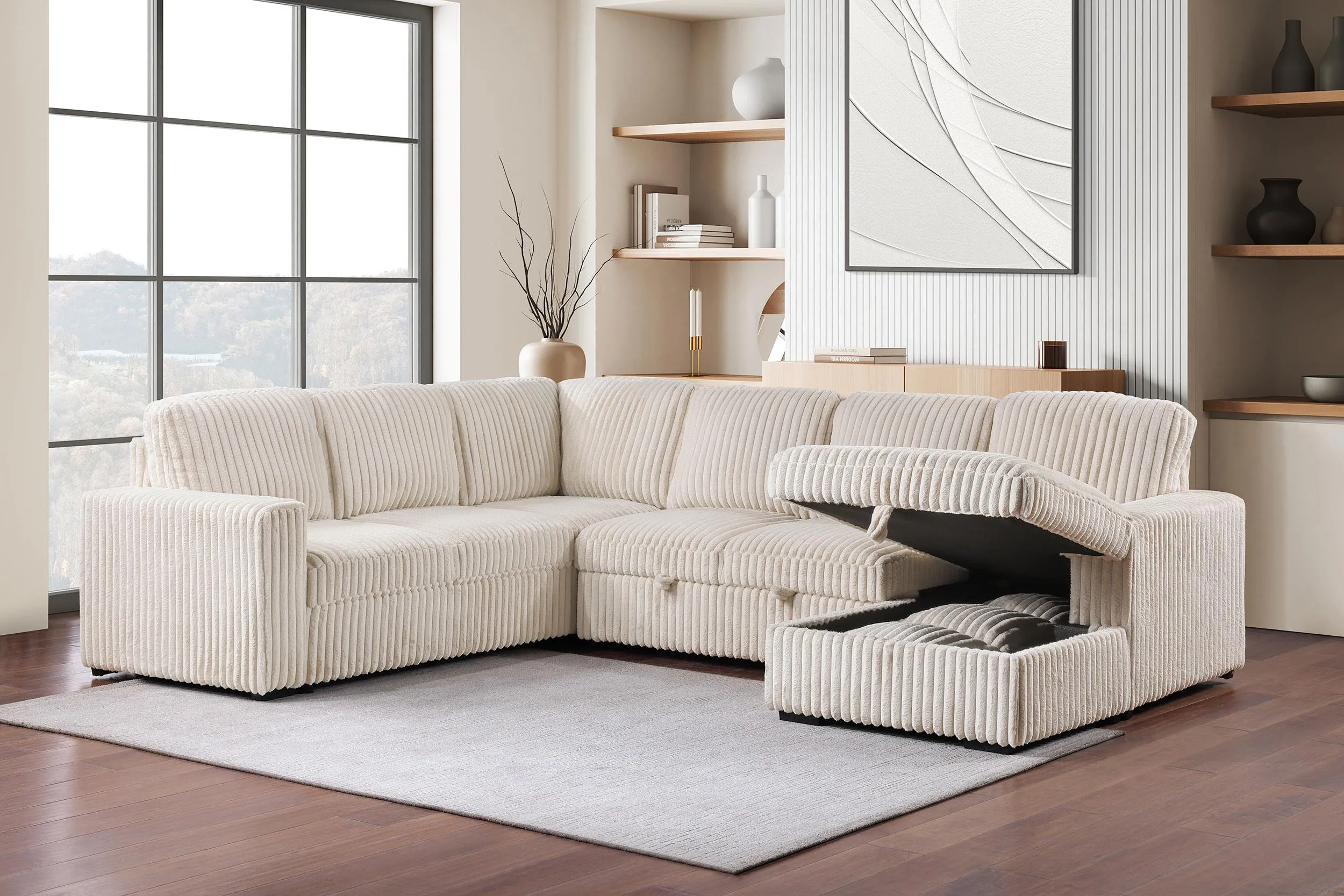 Devonshire Camel Sleeper Sectional Sofa Storage Chaise - Image 3