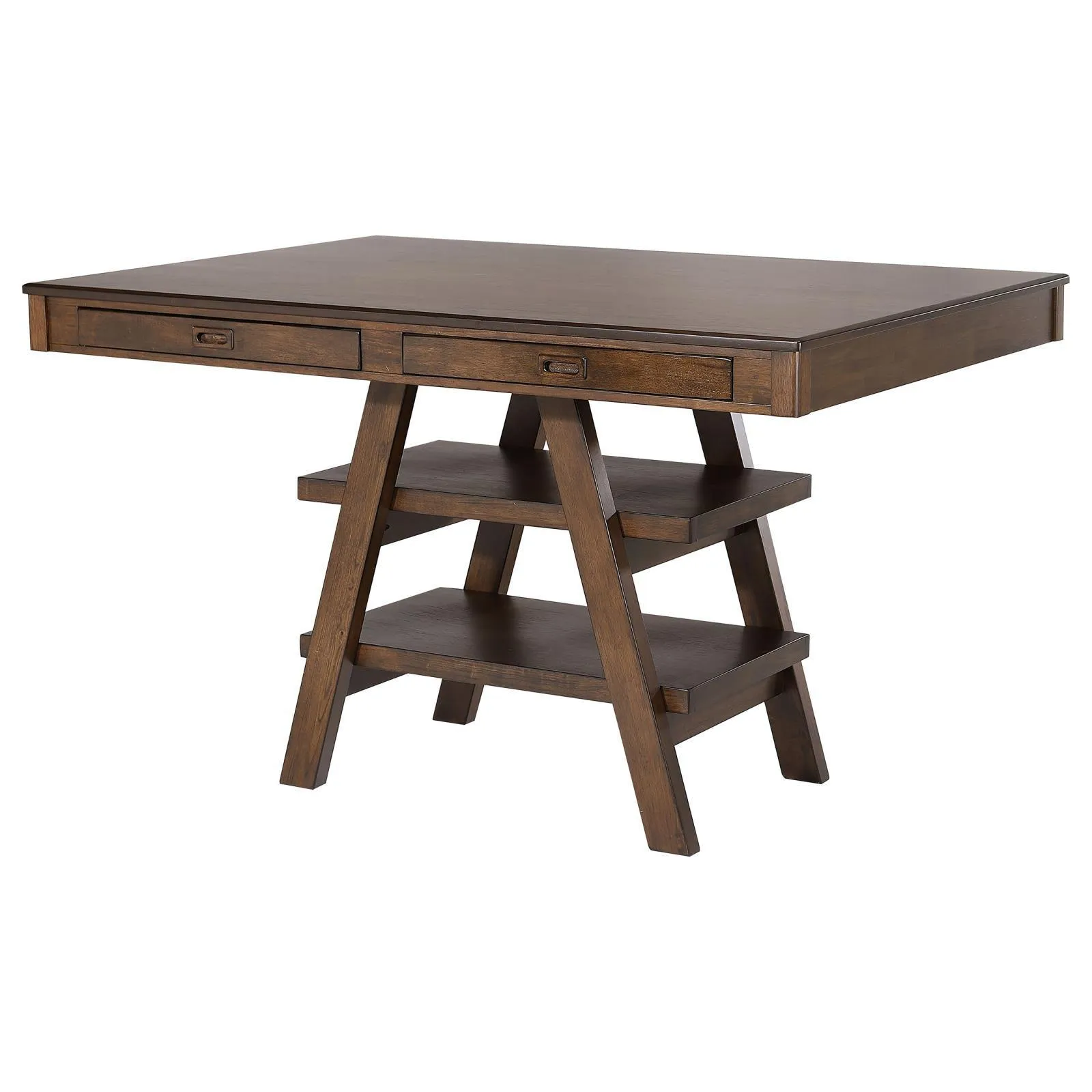Dewey Walnut 2-Drawer Counter Height Table with Open Shelves - Image 3