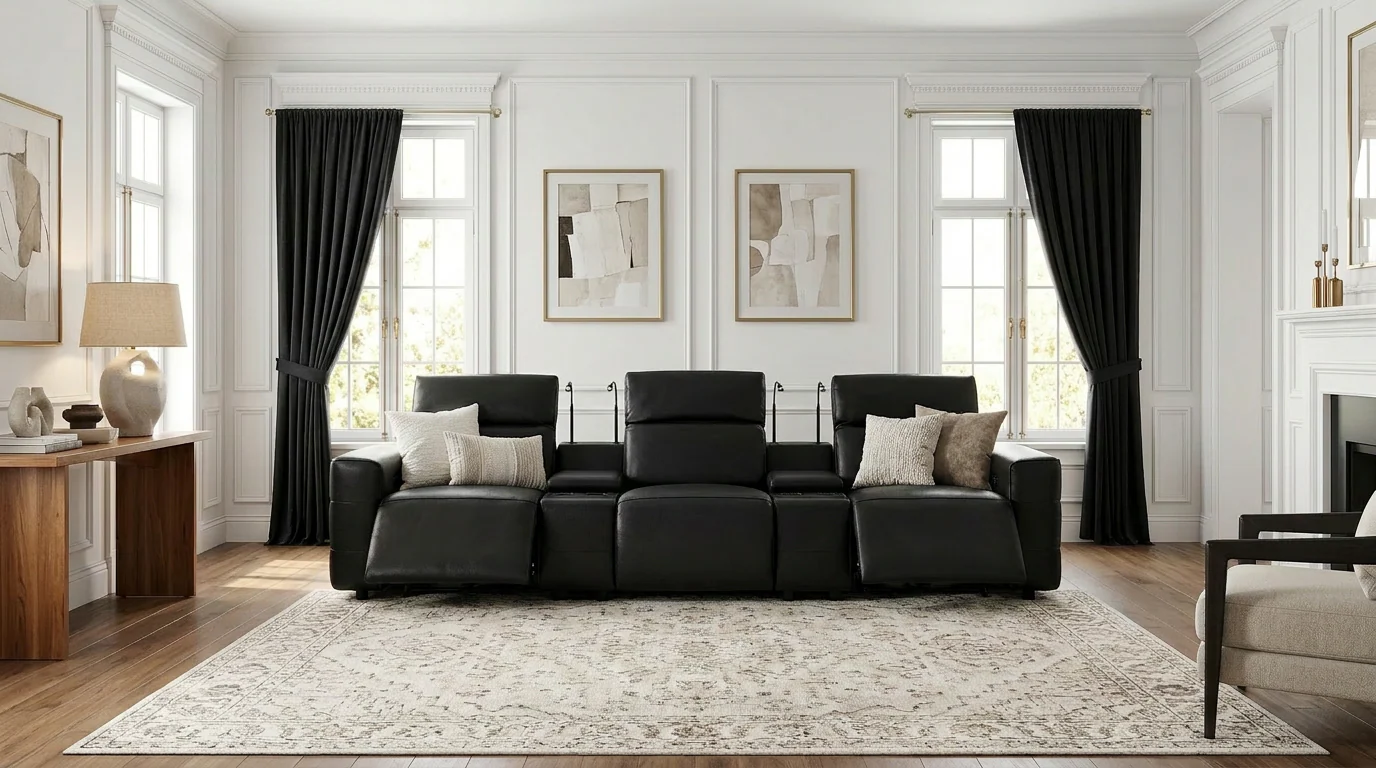 Diamante Black 5-Piece 3 Power Recliner Row - Image 2