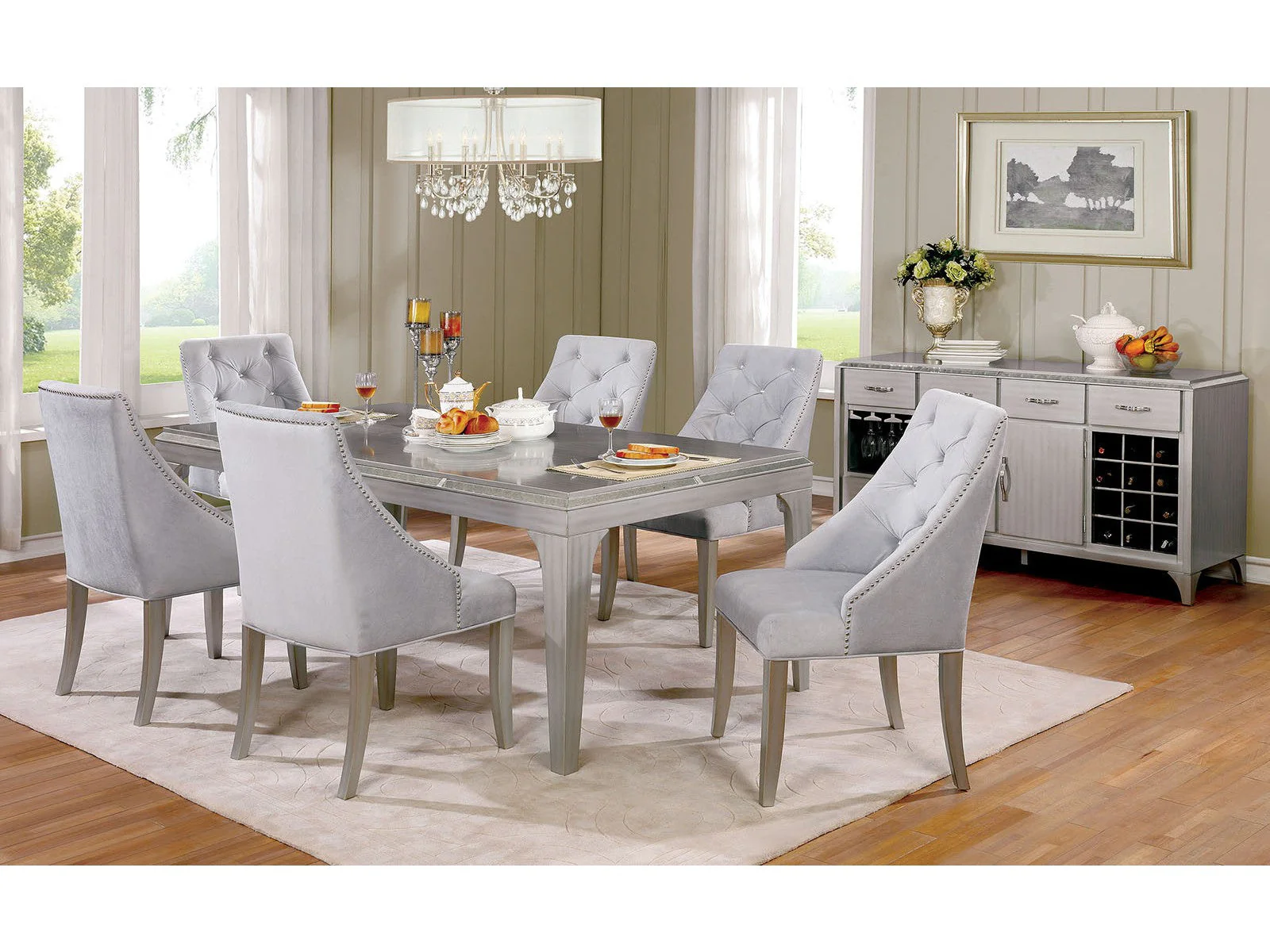Diocles Silver/Gray 7-Piece Dining Room Set