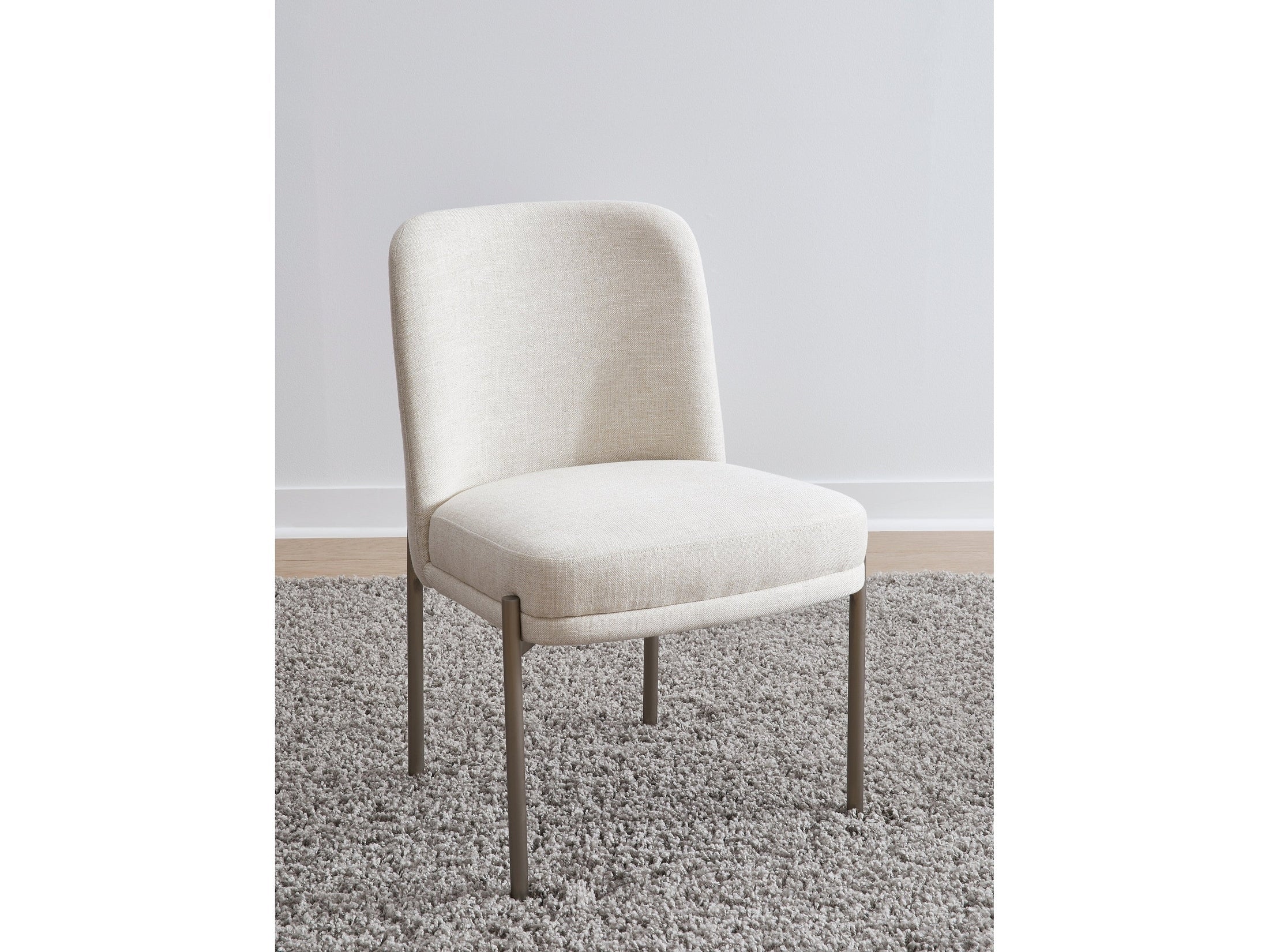 Dion Upholstered Dining Chair in Natural Light Linen and Brushed Nickel Metal (Set of 2)