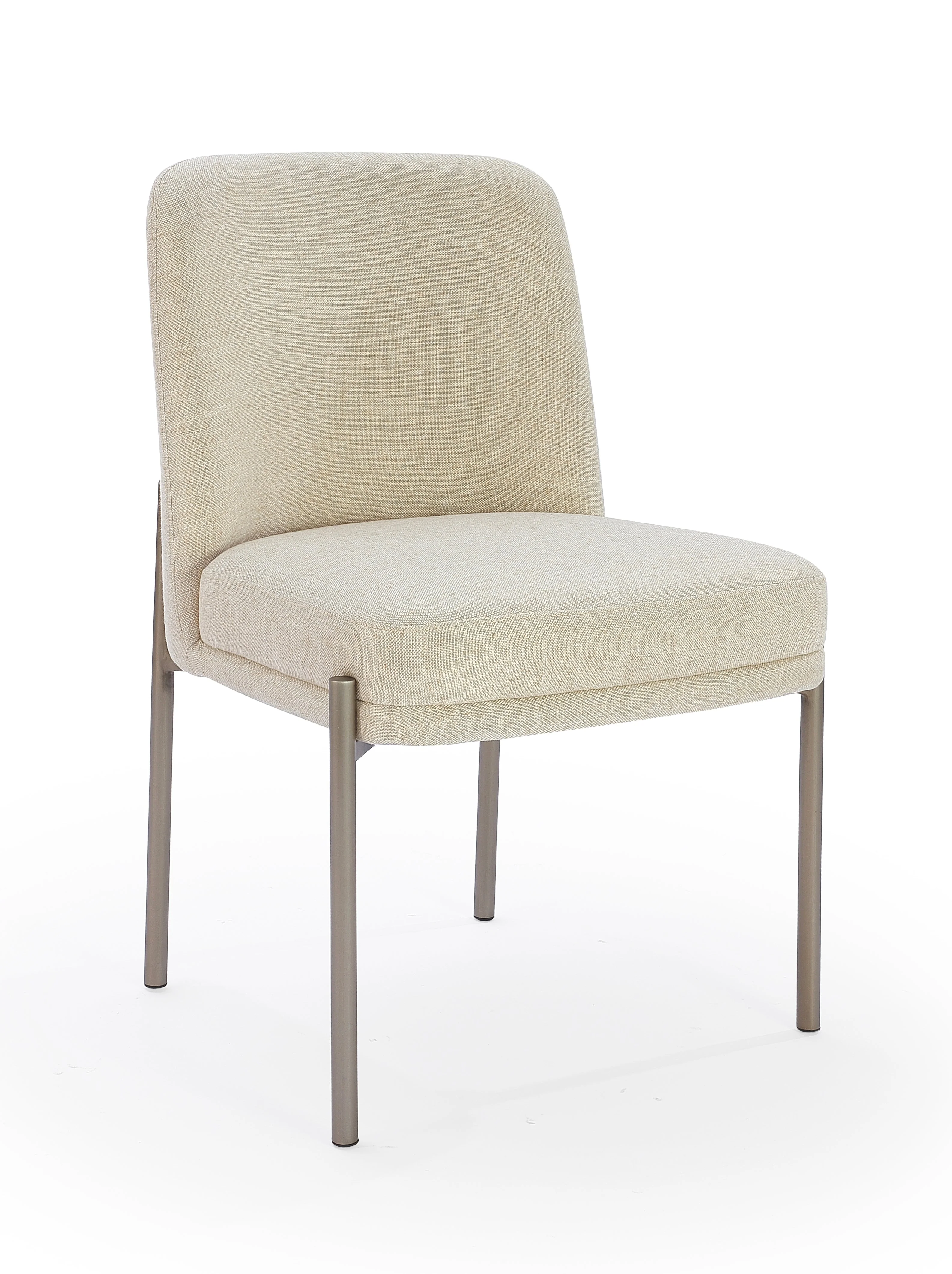 Dion Upholstered Dining Chair in Natural Light Linen and Brushed Nickel Metal (Set of 2) - Image 2