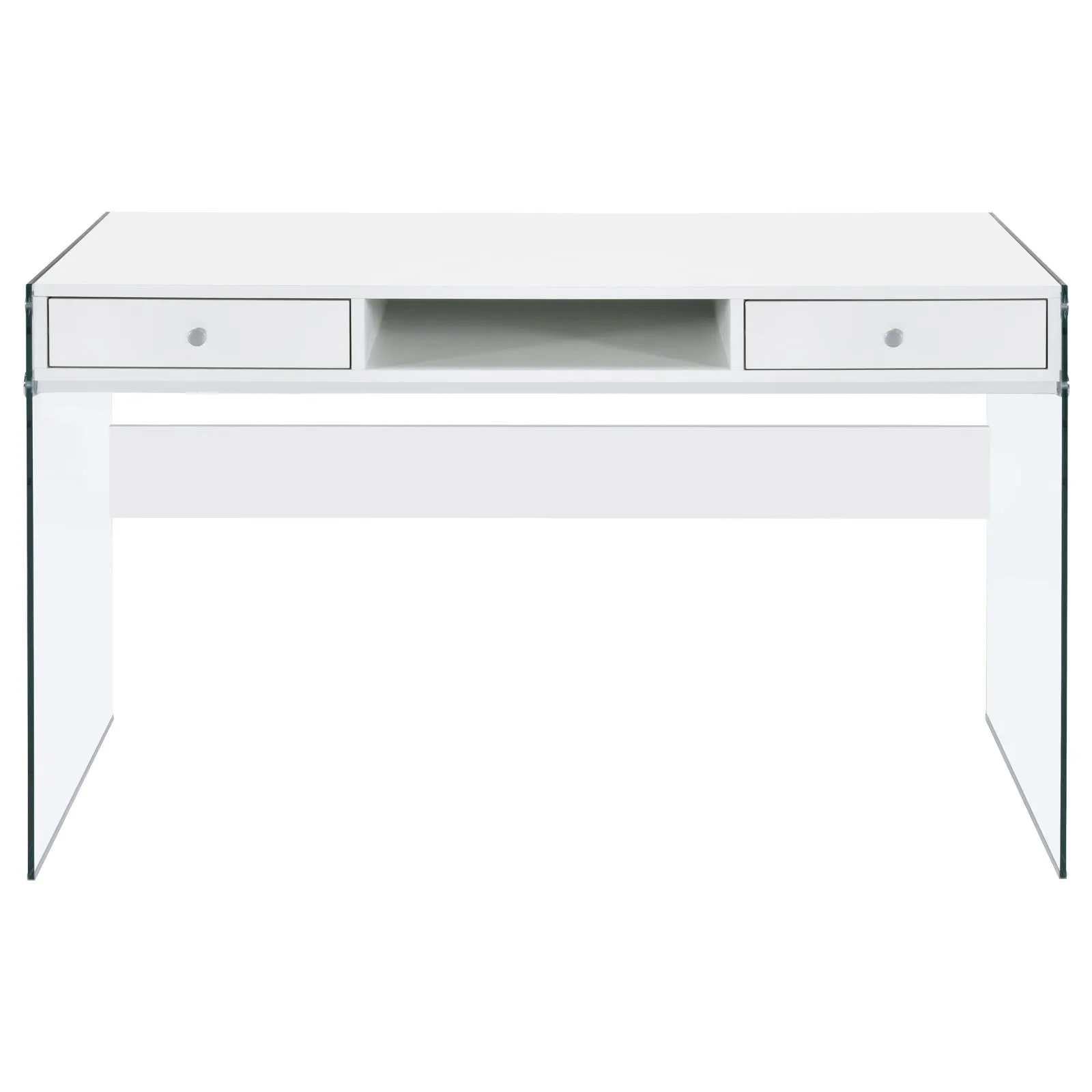 Dobrev Glossy White/Clear 2-Drawer Writing Desk - Image 4