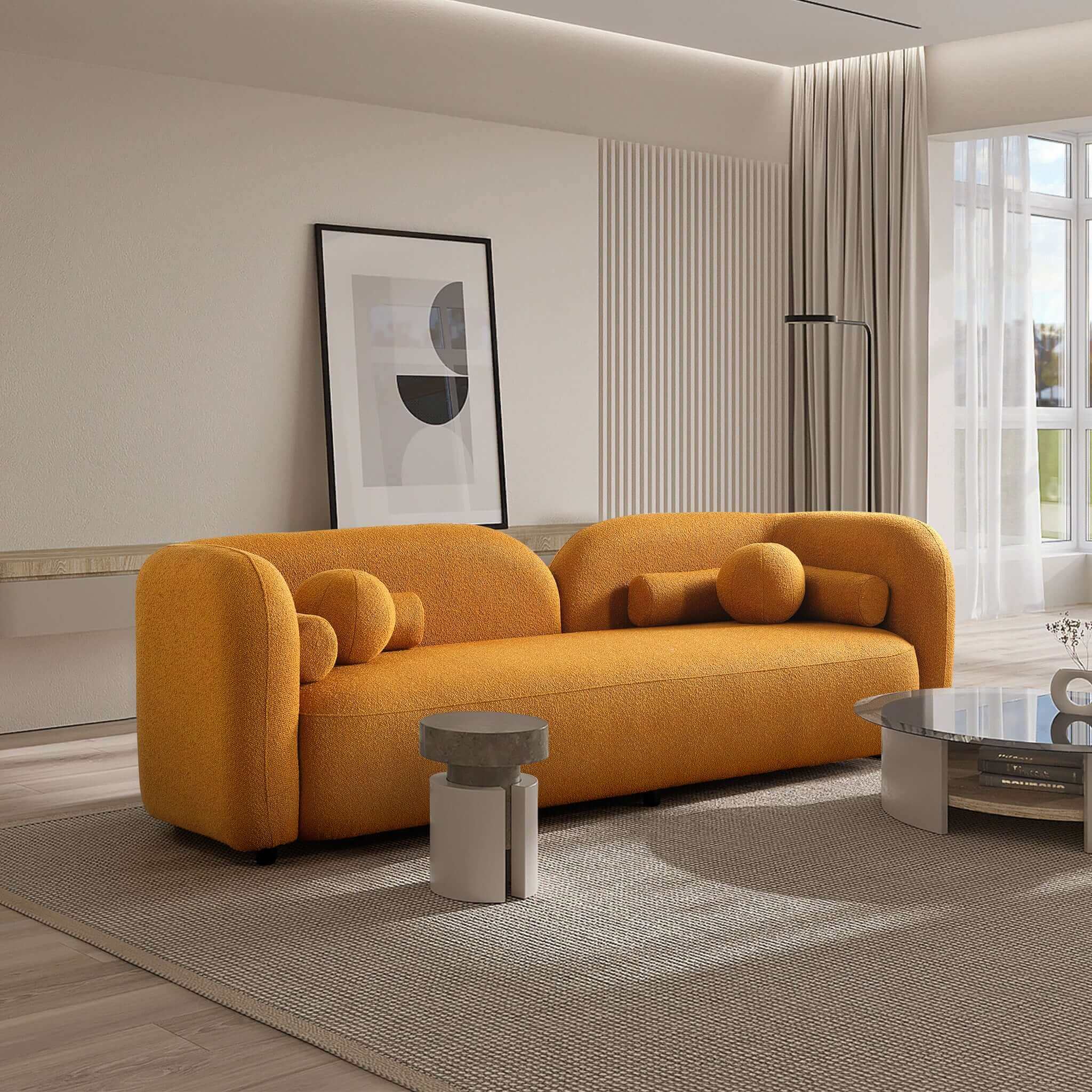 Donna Yellow Japandi Style Boucle Sofa - Image 3