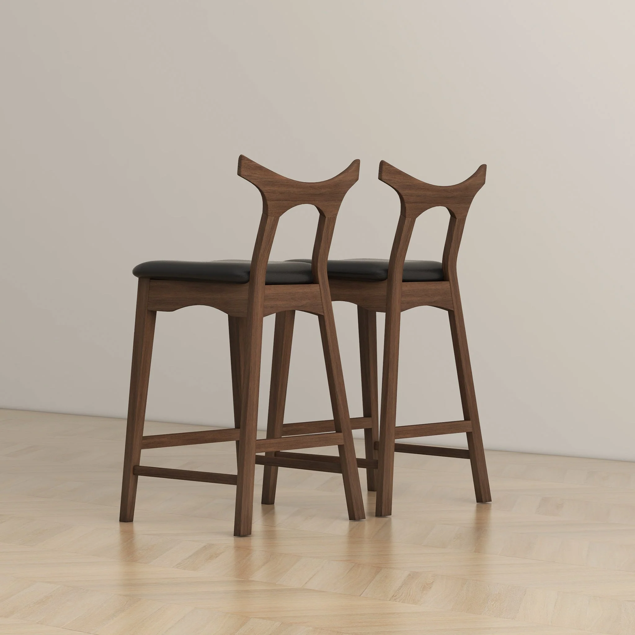 Dorane Solid Wood Frame Black Pu Leather Upholstered Bar Stool - Set of 2 - Image 2
