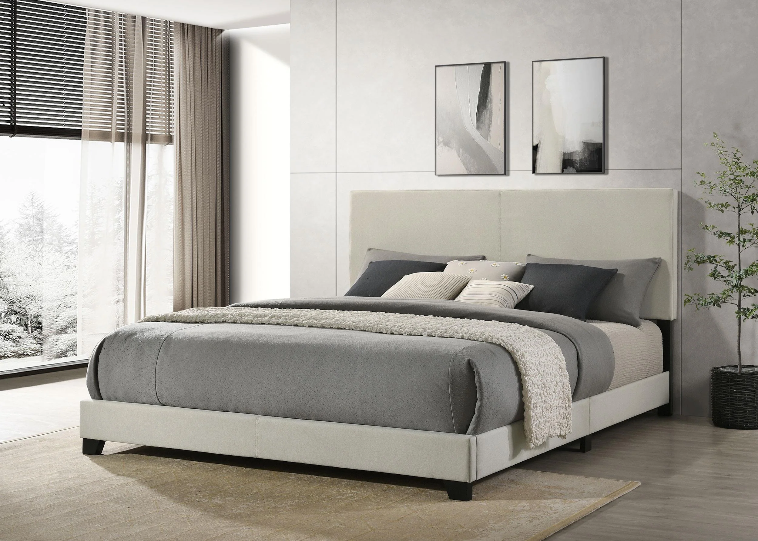Dorian Cream Upholstered Eastern King Panel Bed