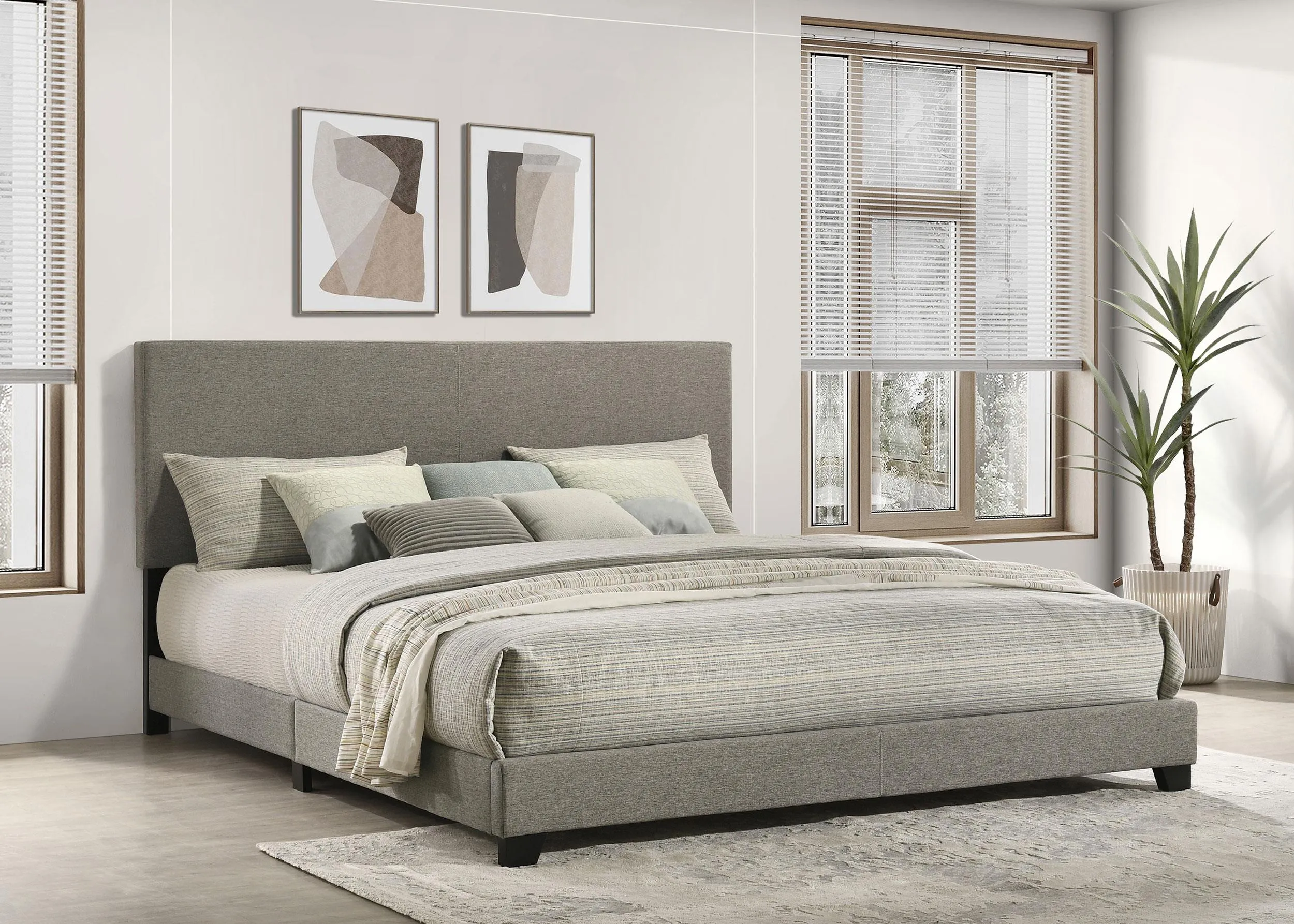 Dorian Taupe Upholstered Eastern King Panel Bed