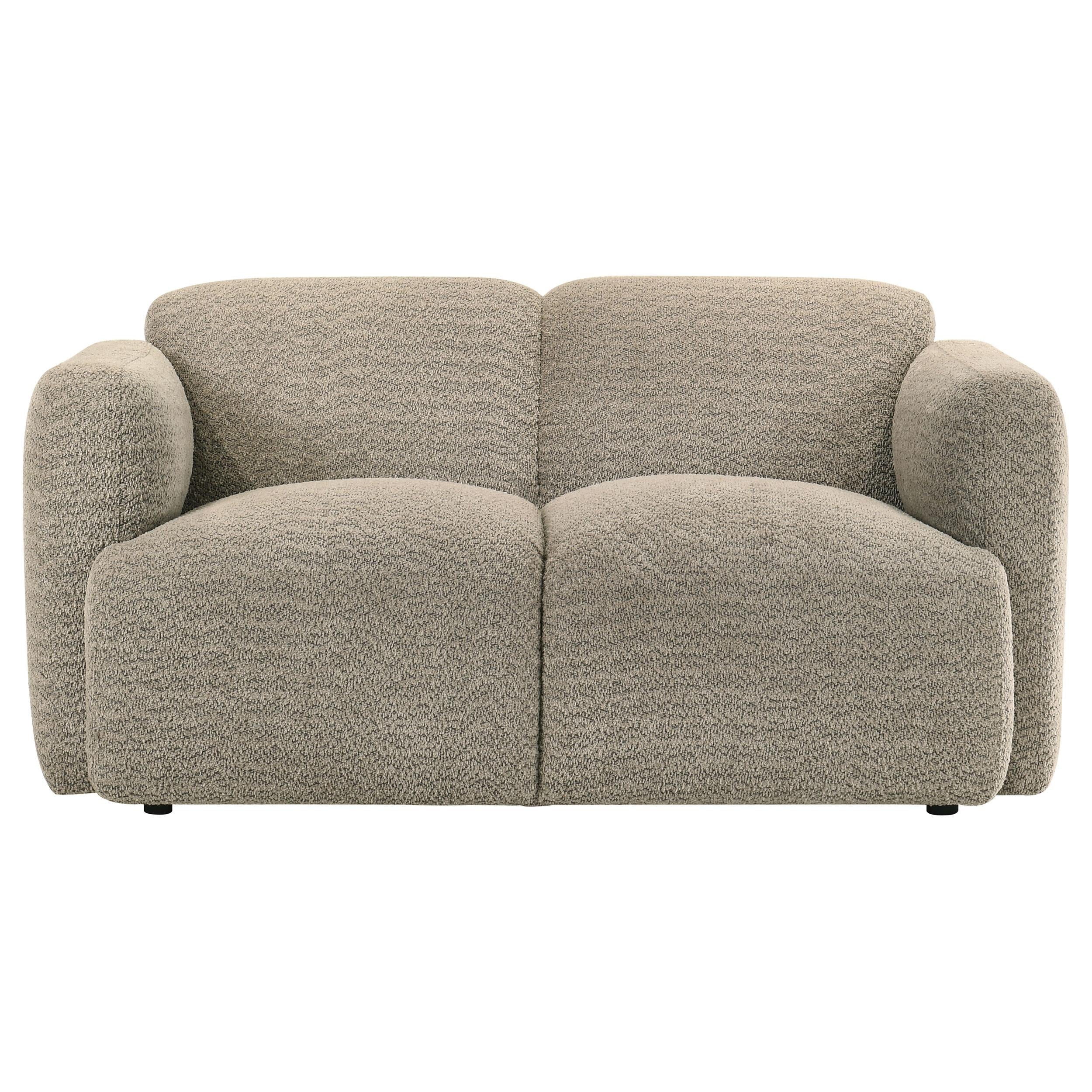 Dorset Brown Fabric Upholstered Round Track Arm Loveseat - Image 2
