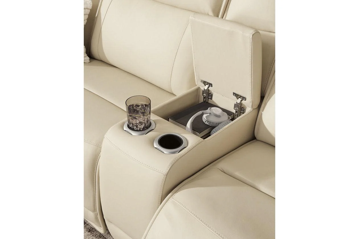 Double Deal Almond 2-Piece Power Reclining Loveseat Sectional with Console - Image 4