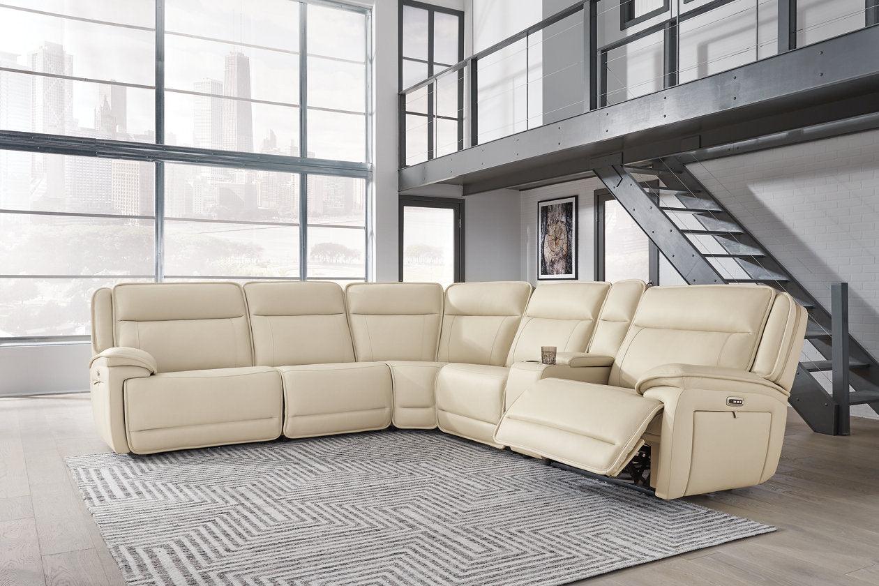 Double Deal Almond 6-Piece Dual Power Leather Reclining Modular Sectional