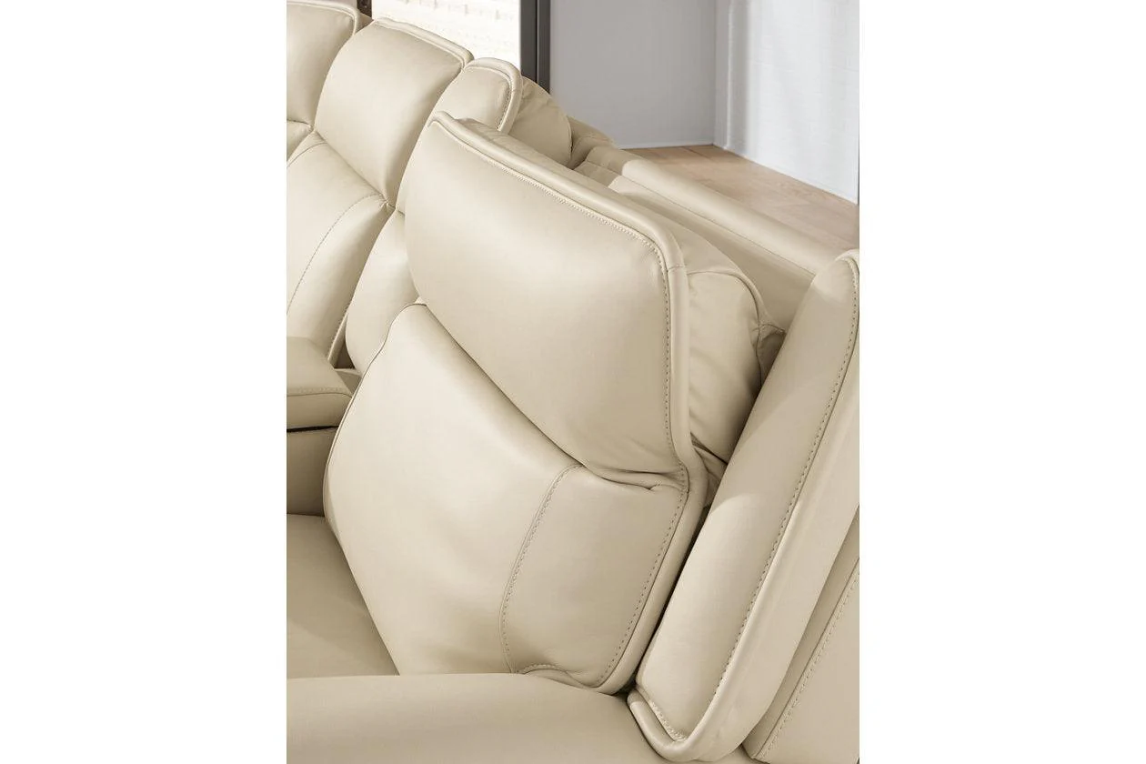 Double Deal Almond 6-Piece Dual Power Leather Reclining Modular Sectional - Image 2