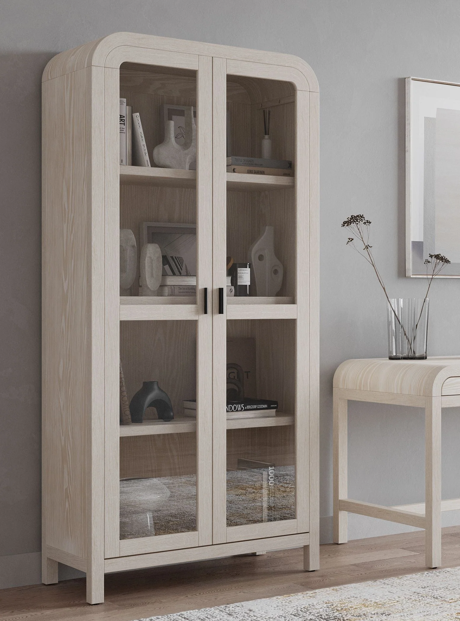 Drake Glass Door Wooden Bookcase in Sugar - Image 3