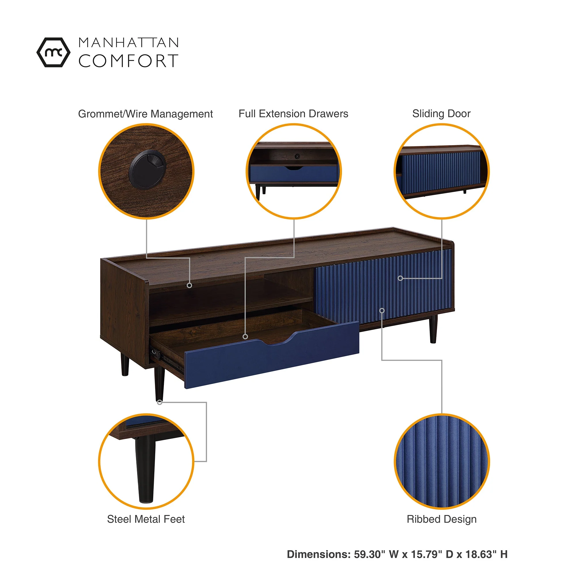 Duane 4 Piece Living Room Set in Dark Brown and Navy Blue - Image 9