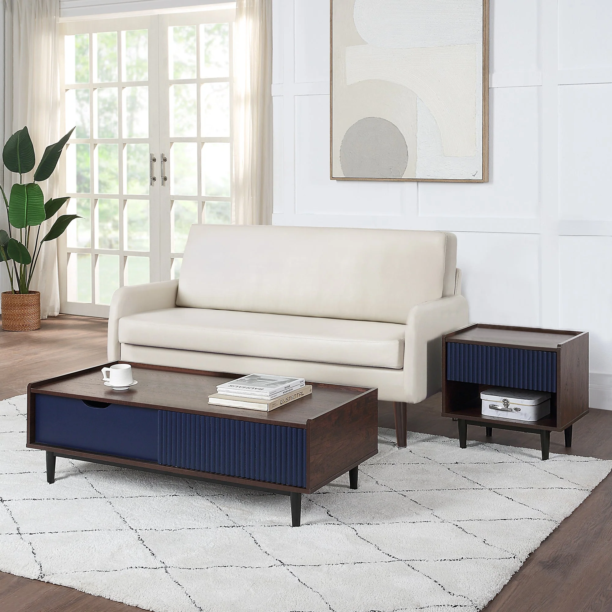 Duane End Table and Coffee Table in Dark Brown and Navy Blue - Image 2