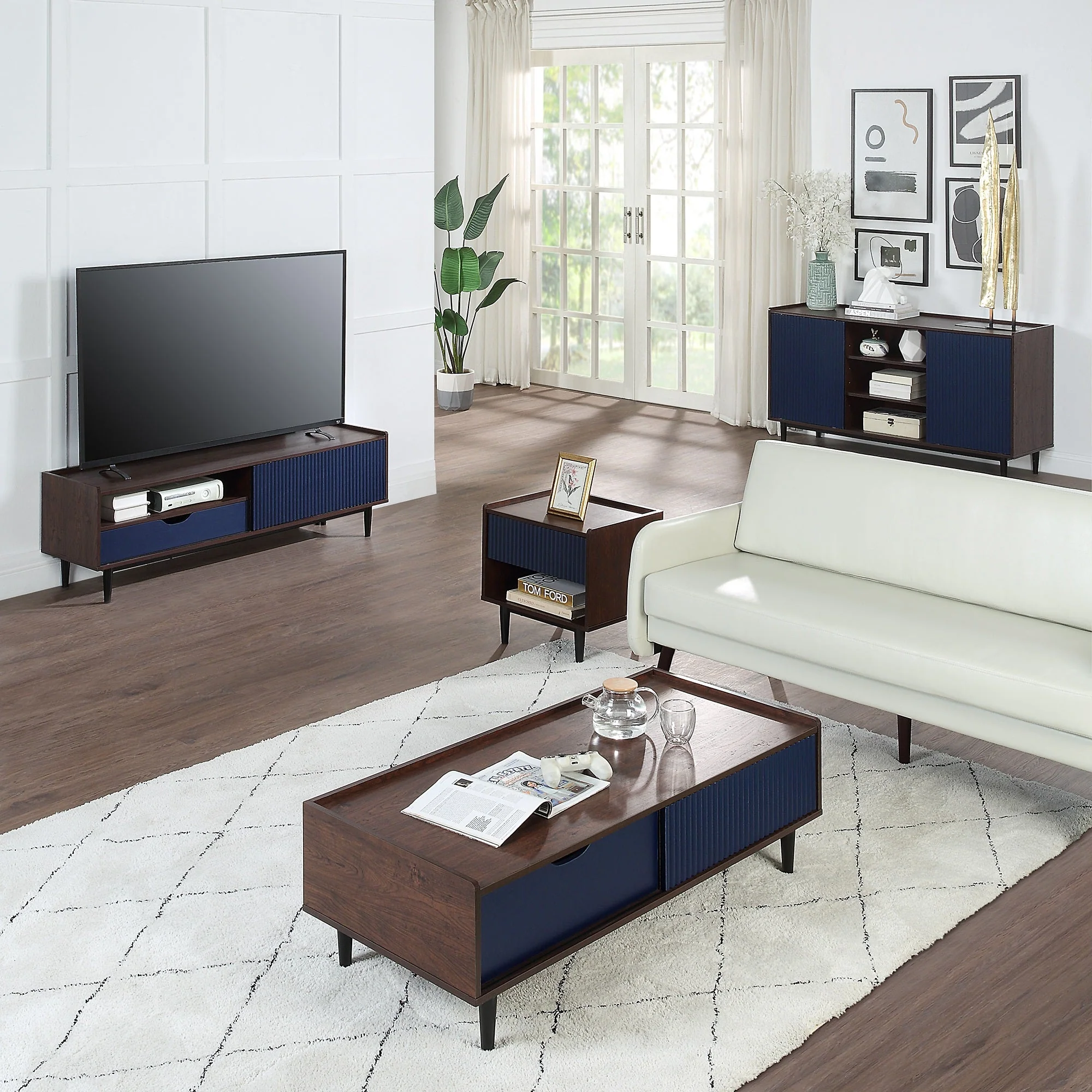 Duane Nightstand in Dark Brown and Navy Blue (set of 2) - Image 13