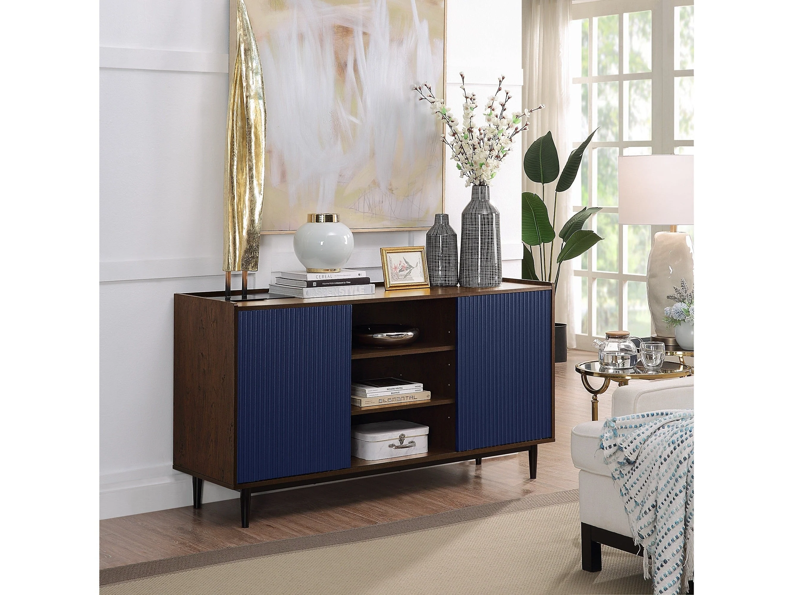 Duane Sideboard in Dark Brown and Navy Blue