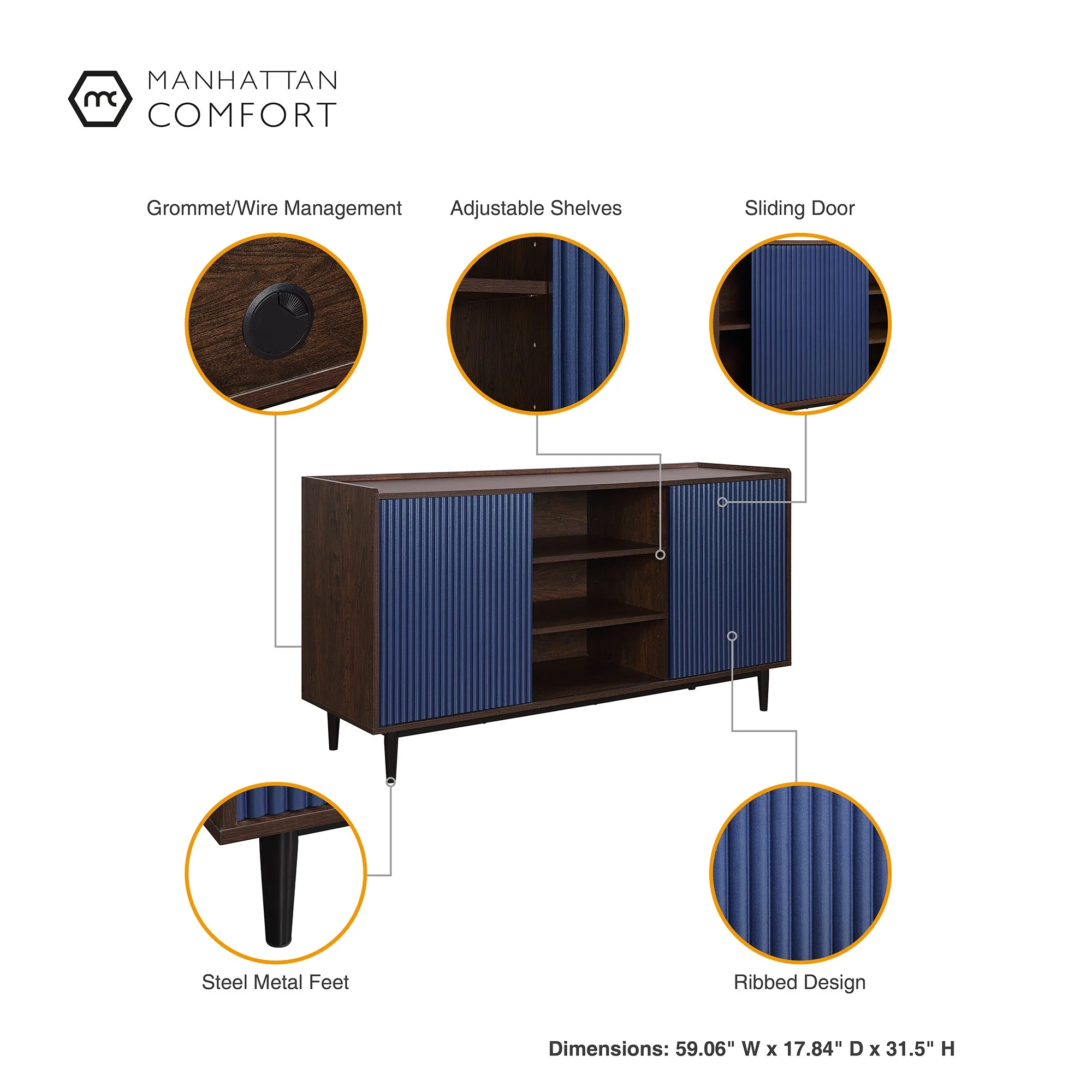 Duane Sideboard in Dark Brown and Navy Blue - Image 4
