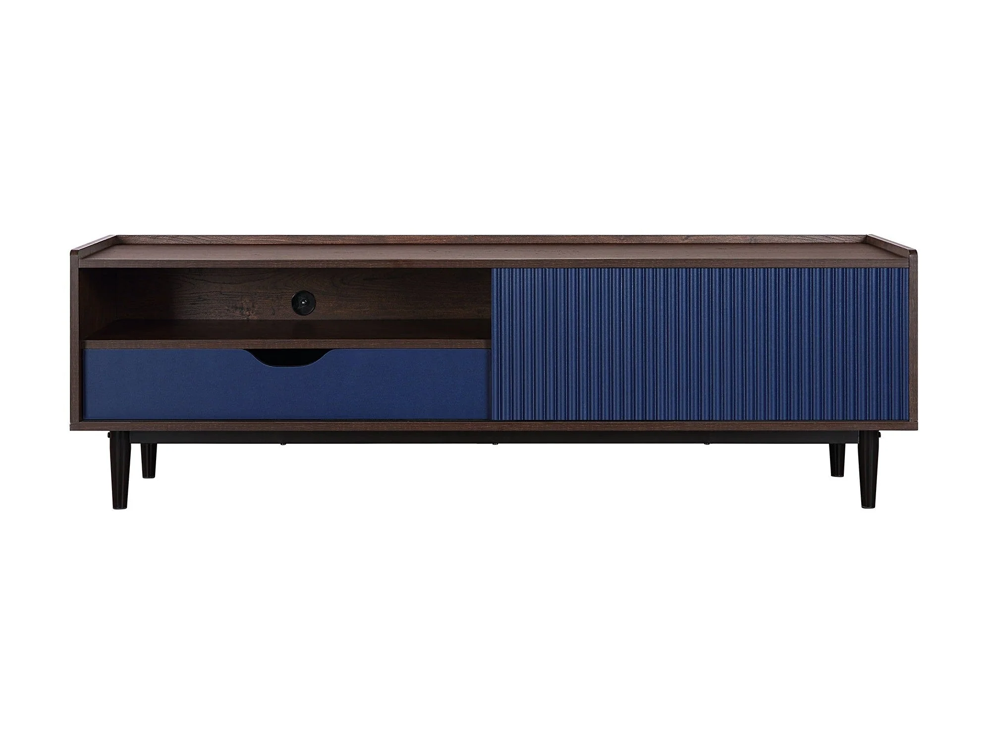 Duane TV Stand in Dark Brown and Navy Blue