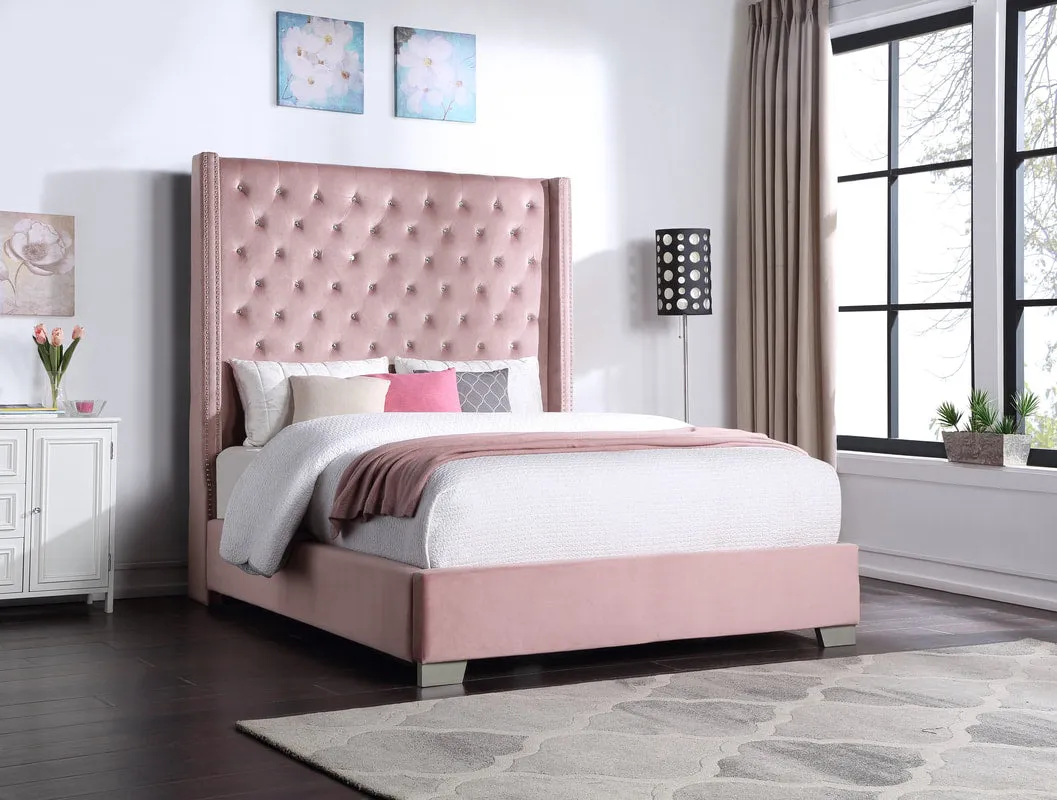Dulane Pink Upholstered Diamond Tufted King Bed