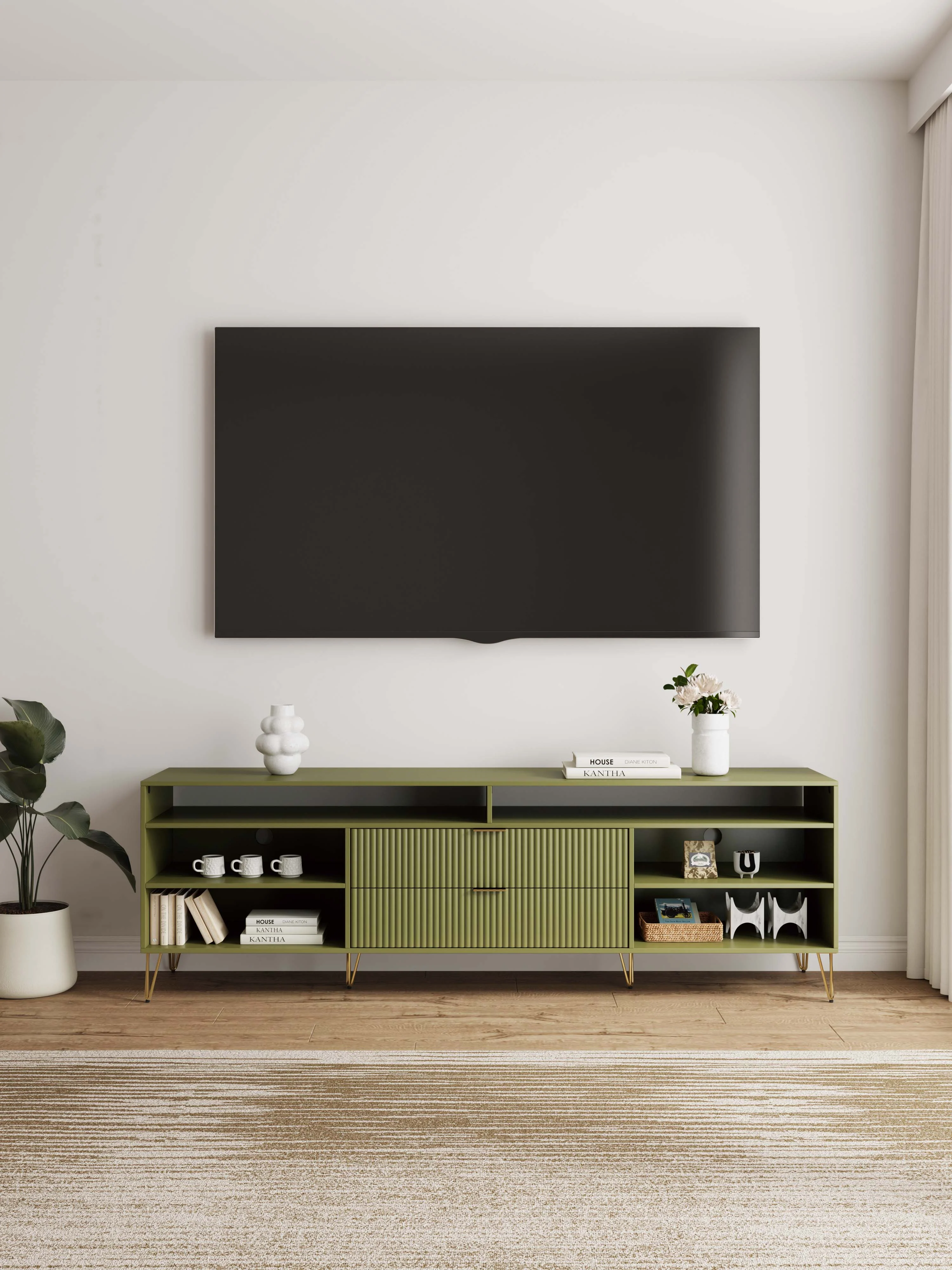 DUMBO 85" TV Stand in Olive Green - Image 2