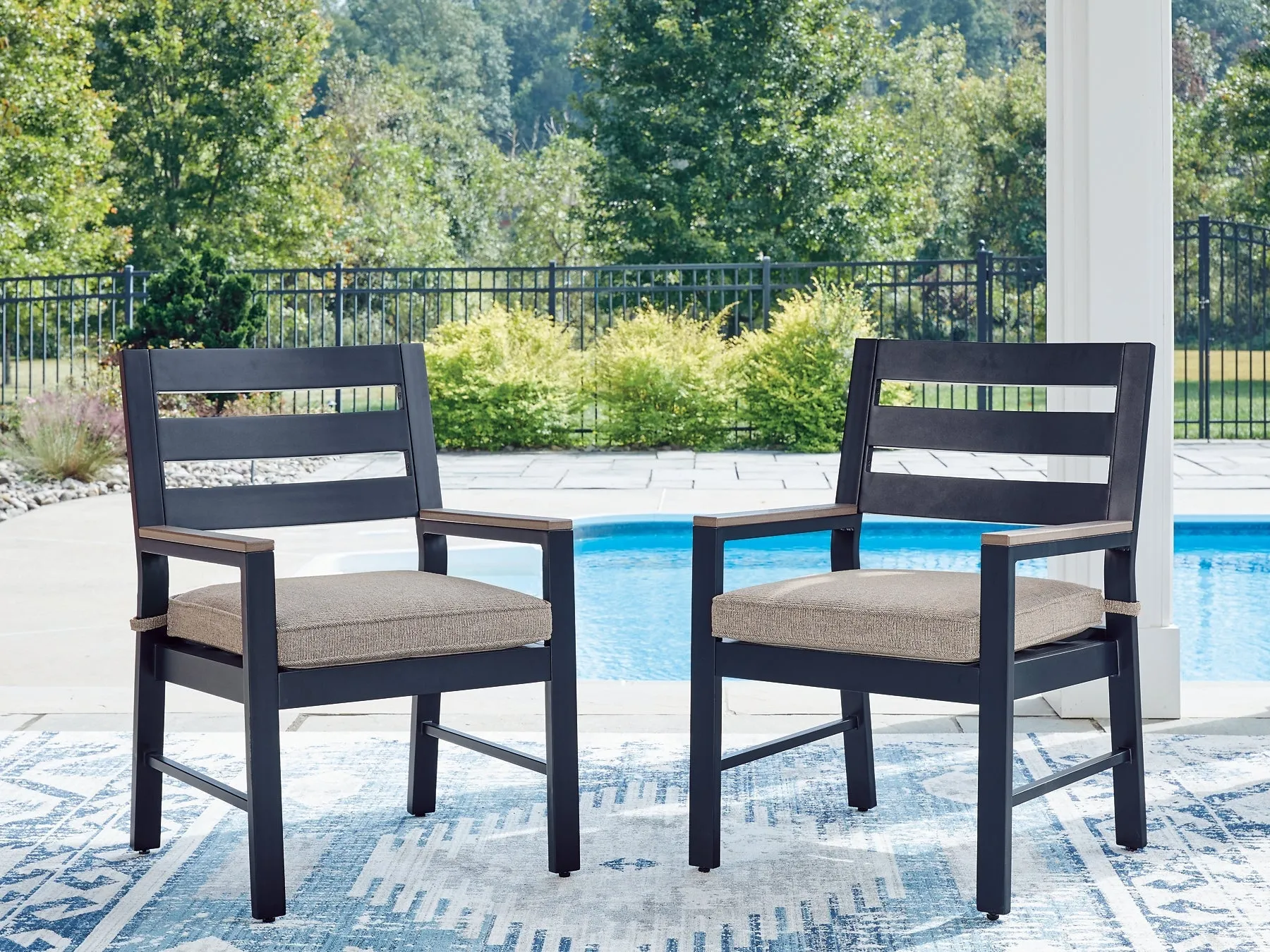 East Beach Navy Blue/Driftwood Outdoor Dining Table and 6 Arm Chairs - Image 4