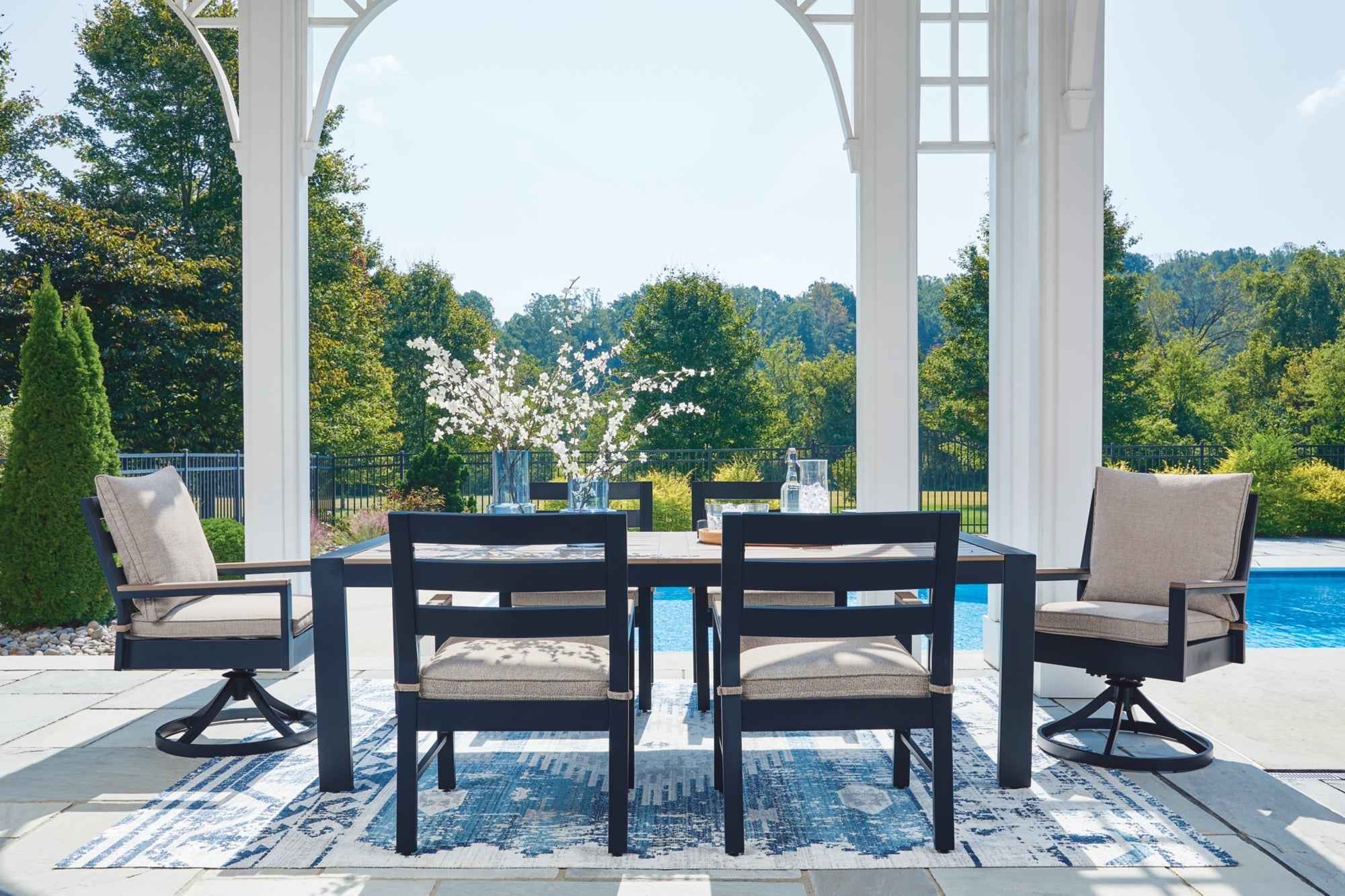 East Beach Navy Blue/Driftwood Outdoor Dining Table and 6 Chairs - Image 6