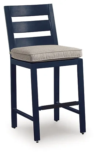 East Beach Navy Blue/Driftwood Outdoor Fire Pit Table and 6 Barstools - Image 7