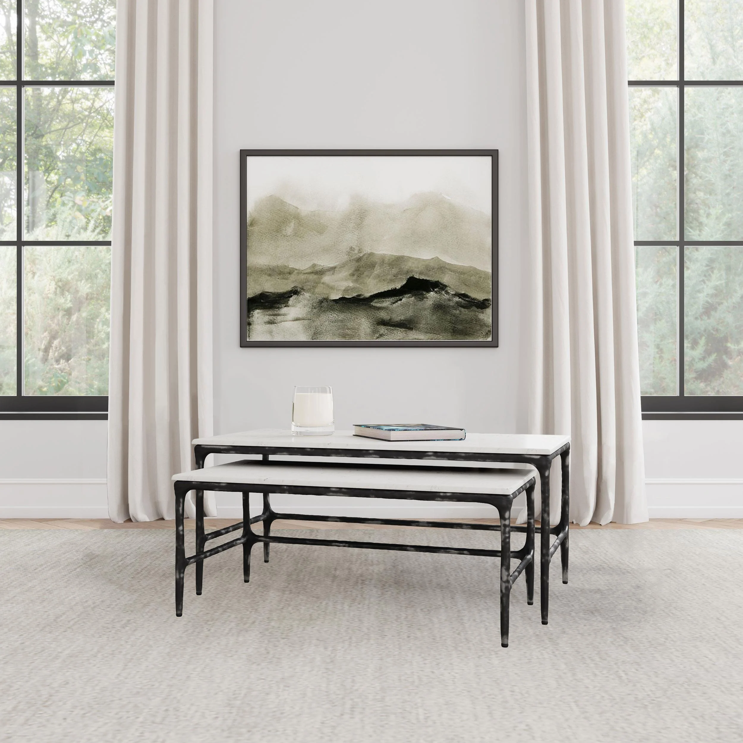 Ebby White 2-Piece Genuine Marble Top Nesting Coffee Tables