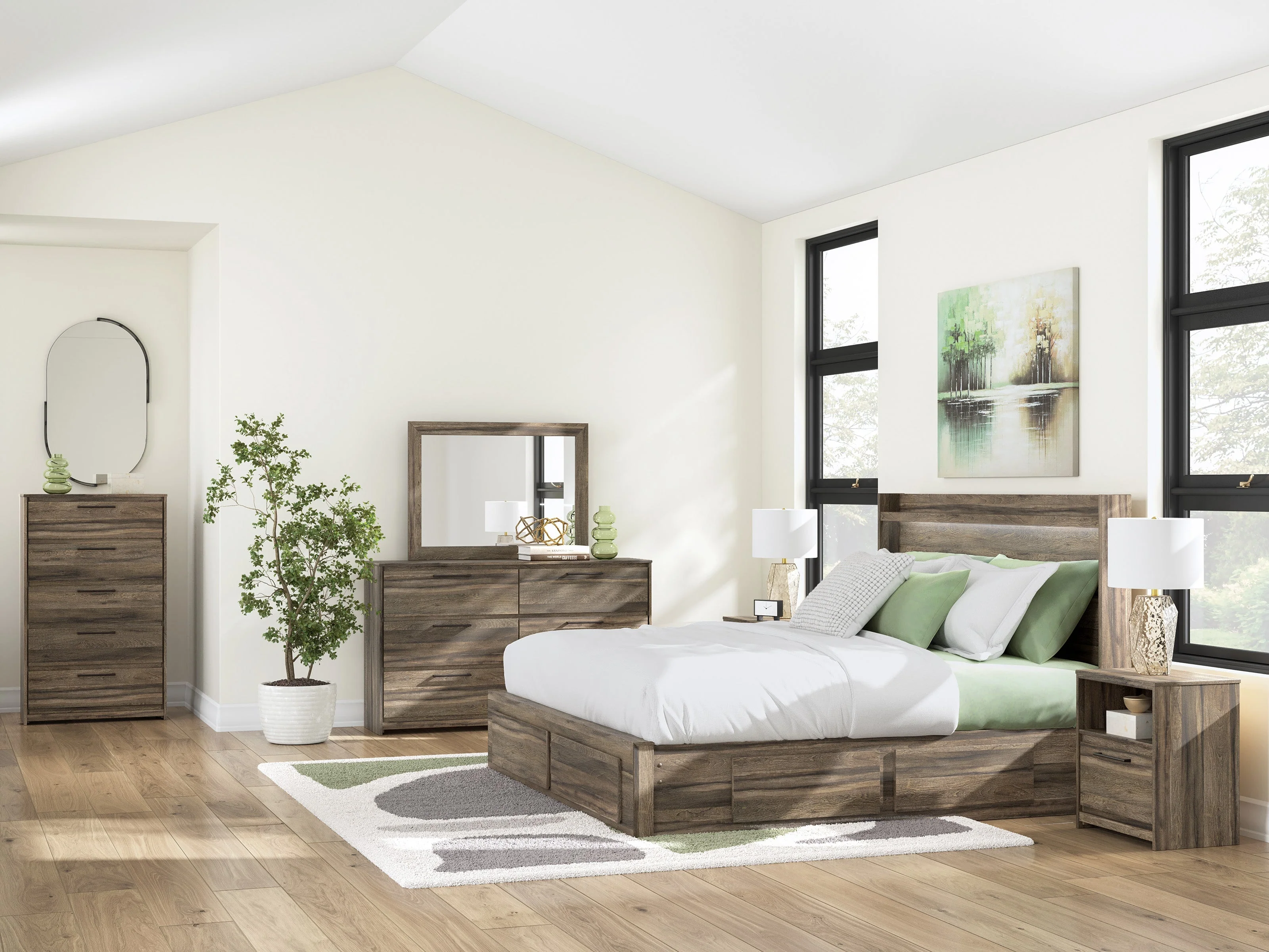 Elbrim Brown LED Storage Panel Bedroom Set with 4 Drawers