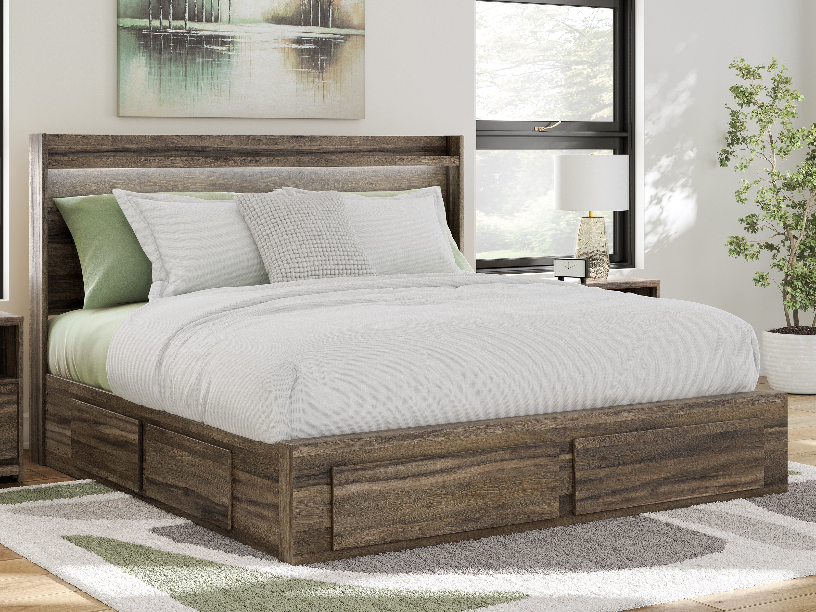 Elbrim Brown LED Storage Panel Bedroom Set with 4 Drawers - Image 2