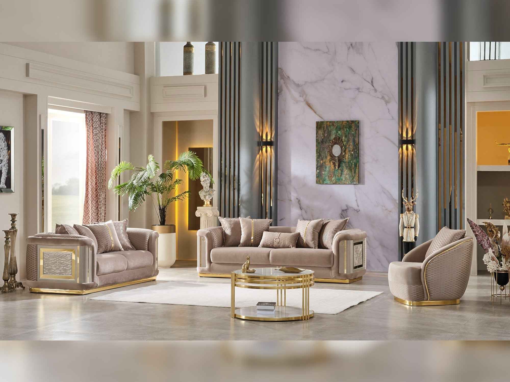 Elegance Beige 3-pieces (Sofa & Loveseat & Chair) Living Room Set