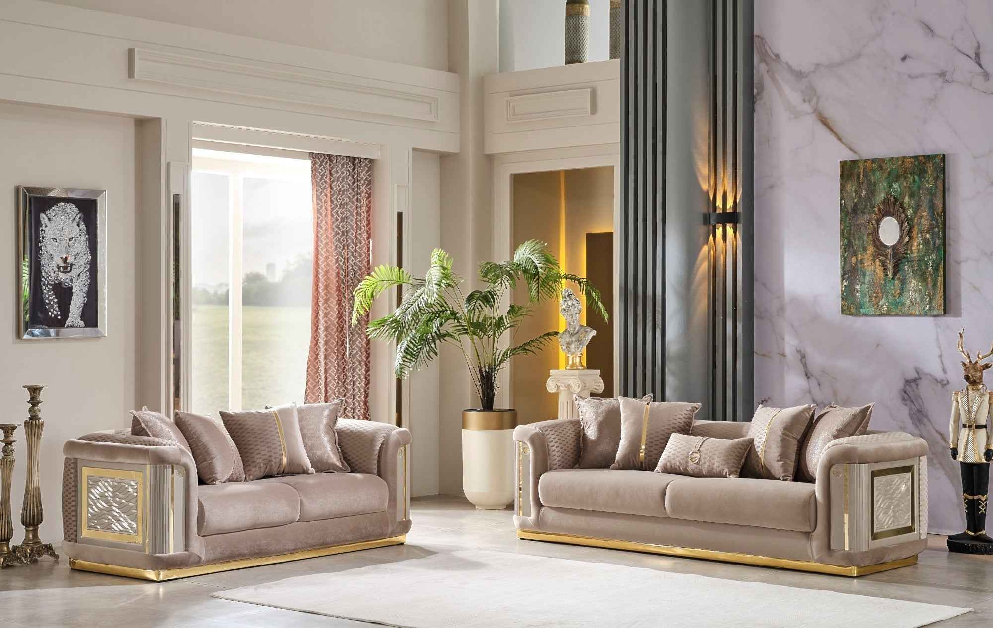 Elegance Beige 3-pieces (Sofa & Loveseat & Chair) Living Room Set - Image 2