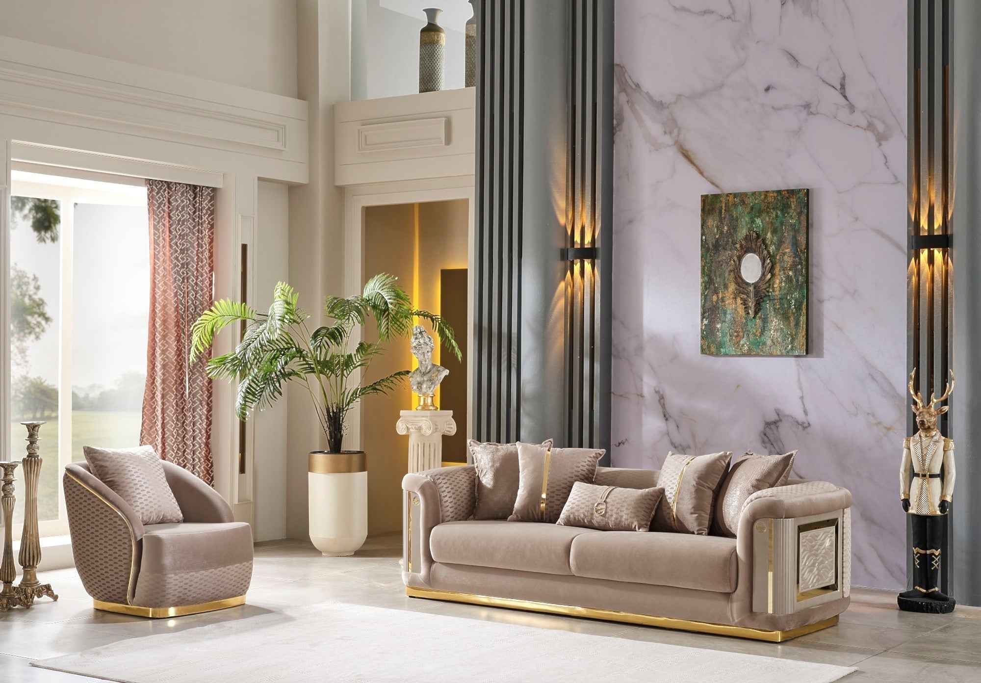 Elegance Beige 3-pieces (Sofa & Loveseat & Chair) Living Room Set - Image 3