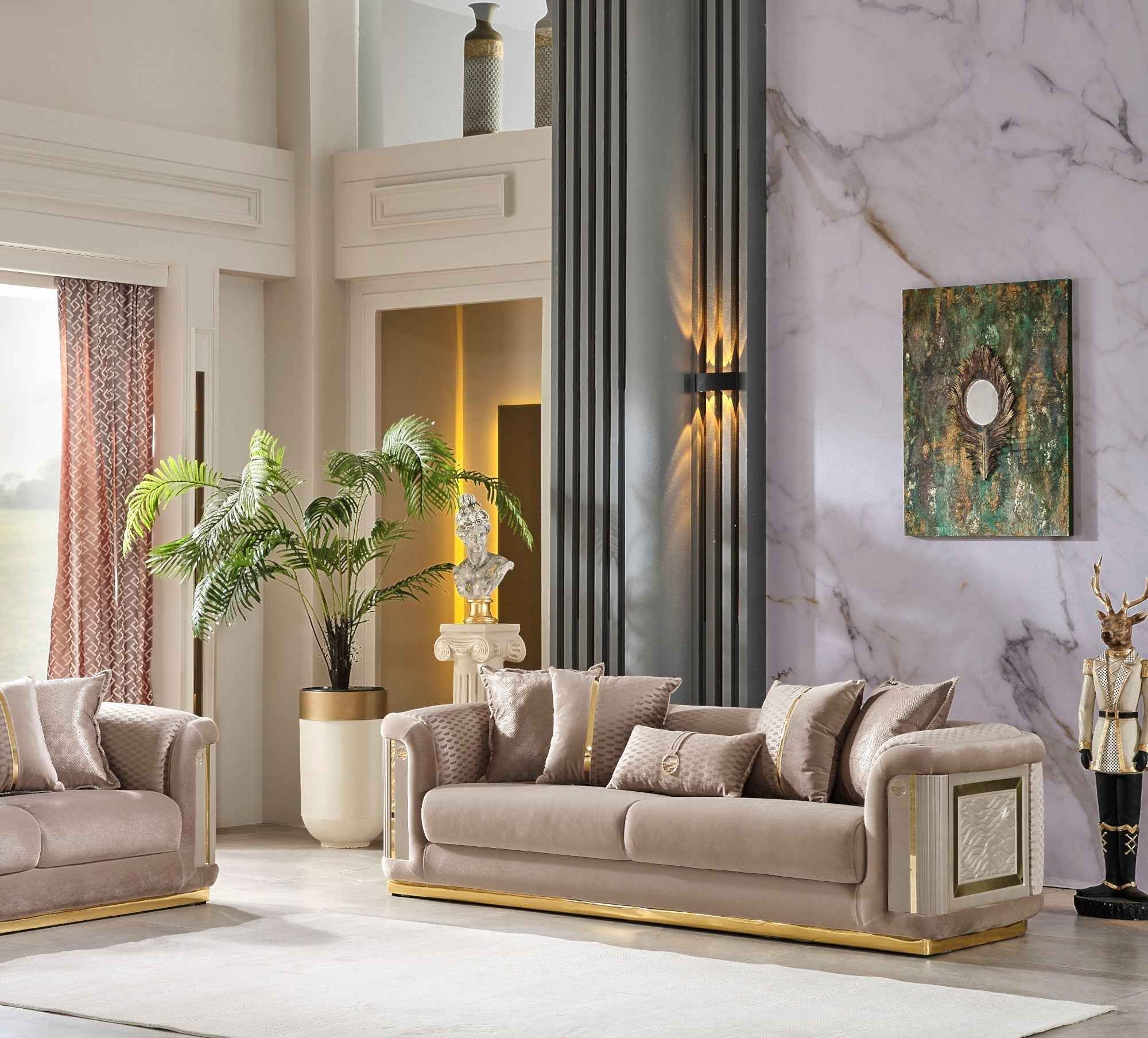 Elegance Beige 3-pieces (Sofa & Loveseat & Chair) Living Room Set - Image 4
