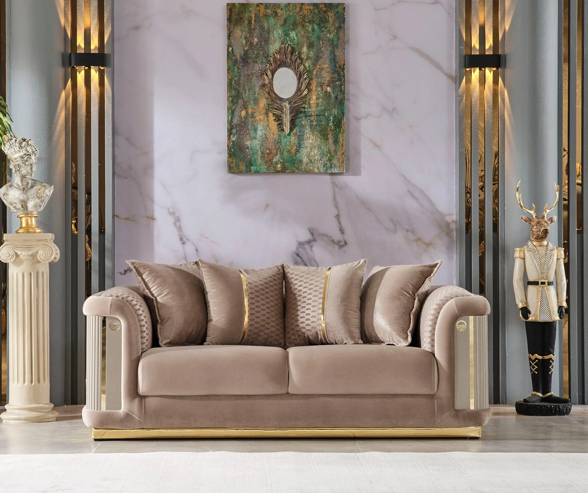 Elegance Beige 3-pieces (Sofa & Loveseat & Chair) Living Room Set - Image 9