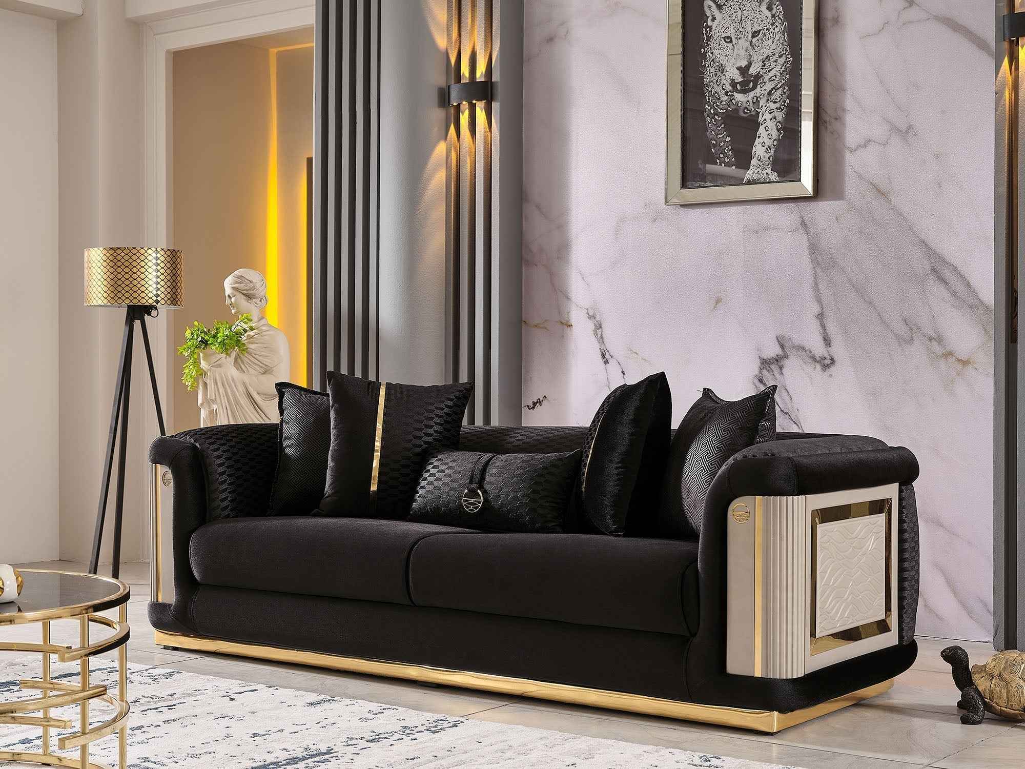 Elegance Black 3-pieces (Sofa & Loveseat & Chair) Living Room Set - Image 4
