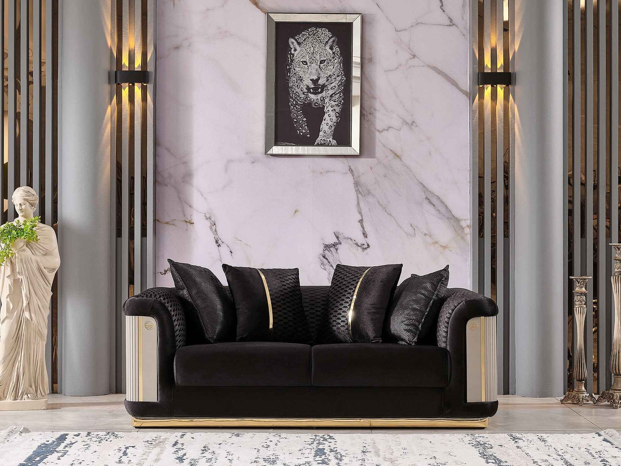 Elegance Black Stationary Loveseat - Image 2