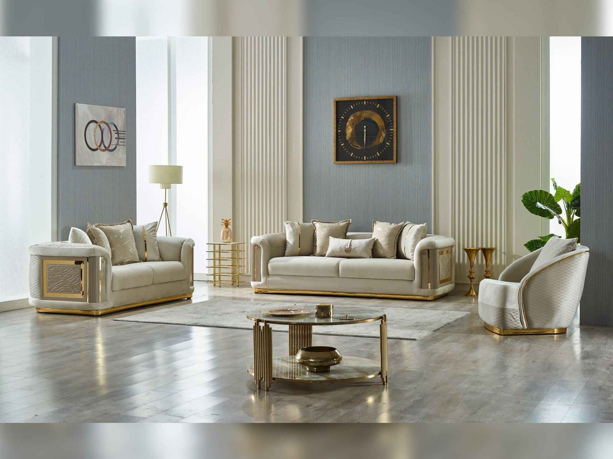 Elegance Cream 3-pieces (Sofa & Loveseat & Chair) Living Room Set