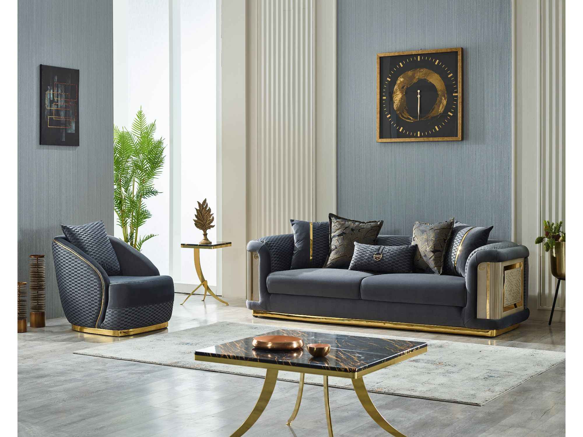 Elegance Dark Grey 3-pieces (Sofa & Loveseat & Chair) Living Room Set - Image 2