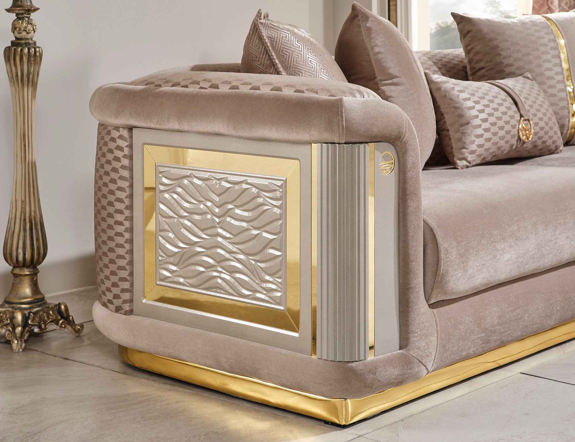 Elegance Stationary Sofa in Beige - Image 4