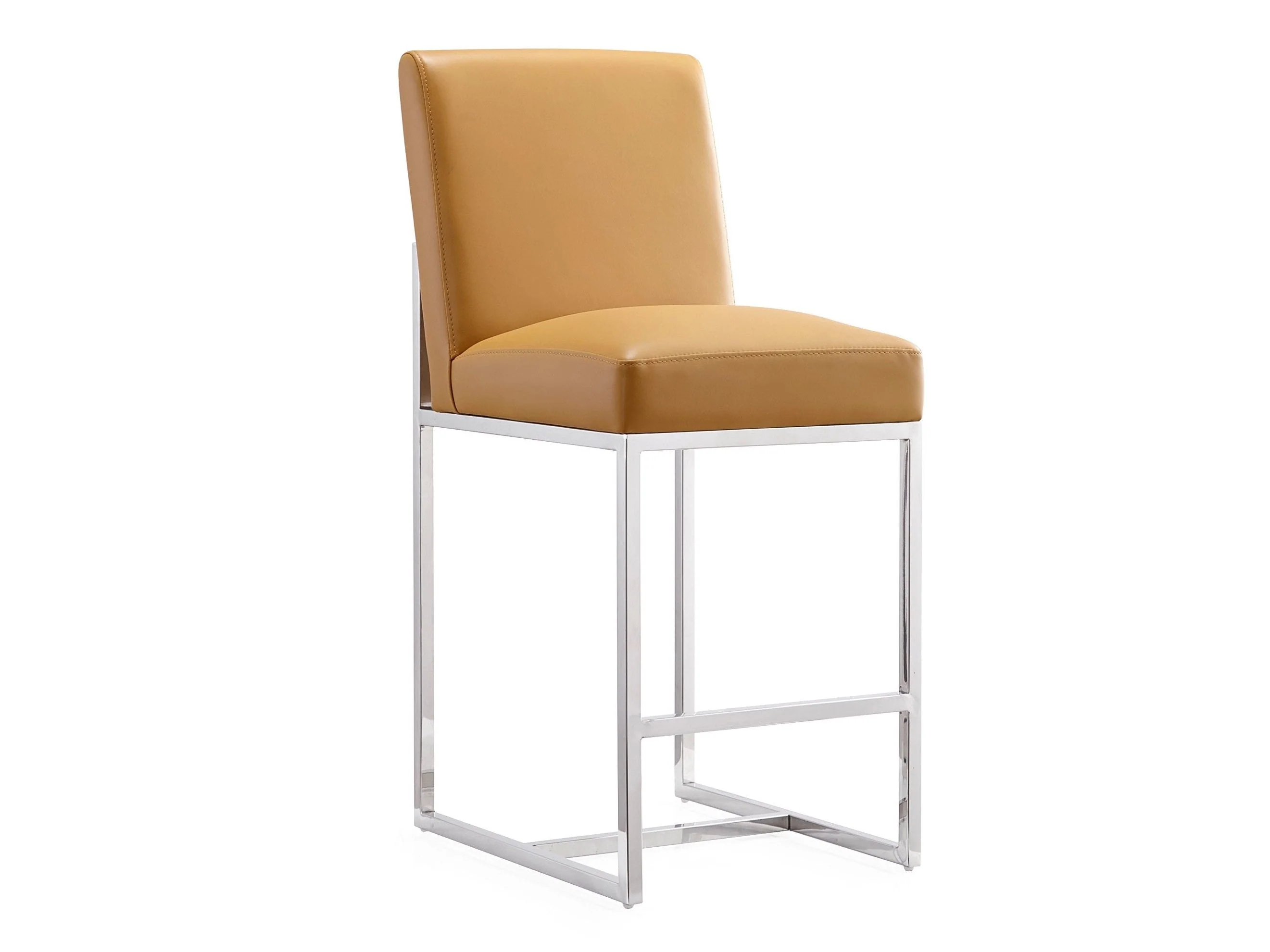 Element 24" Faux Leather Counter Stool in Camel and Polished Chrome
