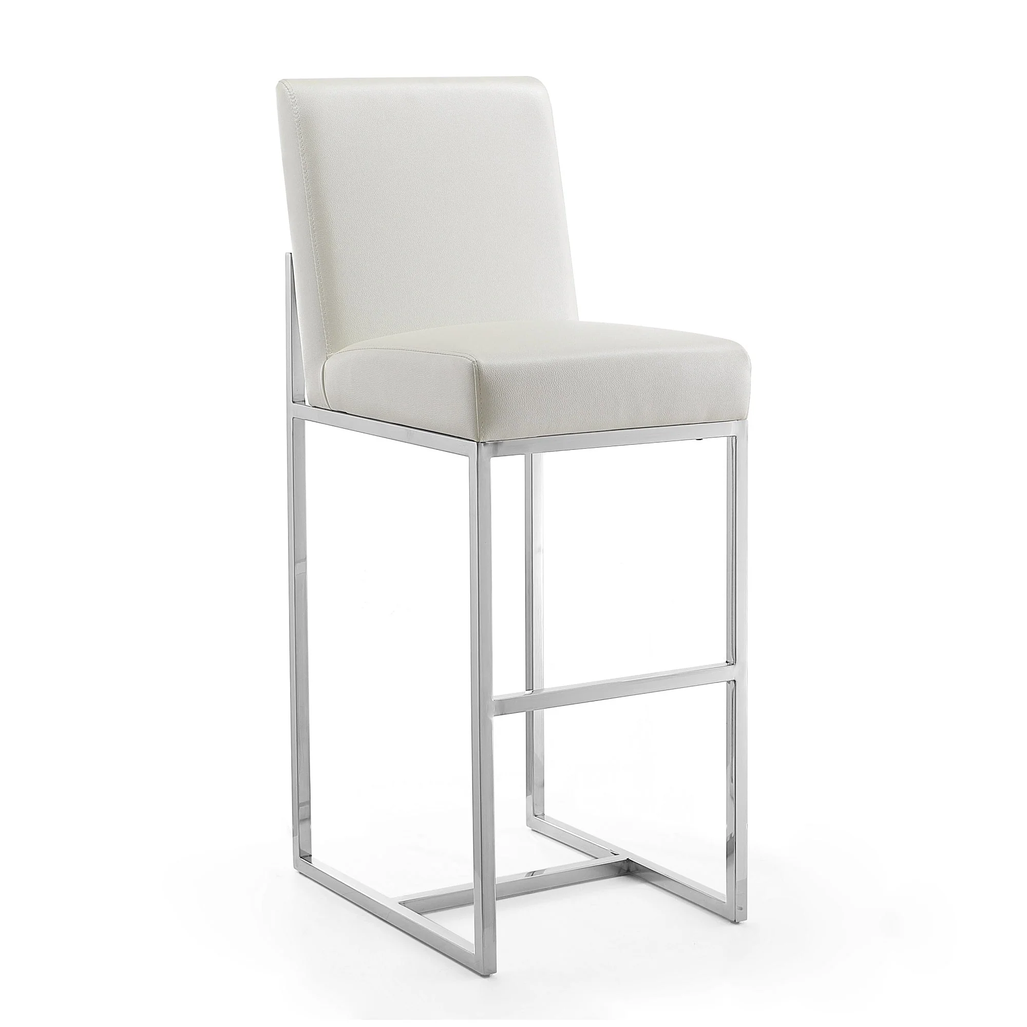 Element Faux Leather Bar Stool in Pearl White and Polished Chrome (set of 3) - Image 4