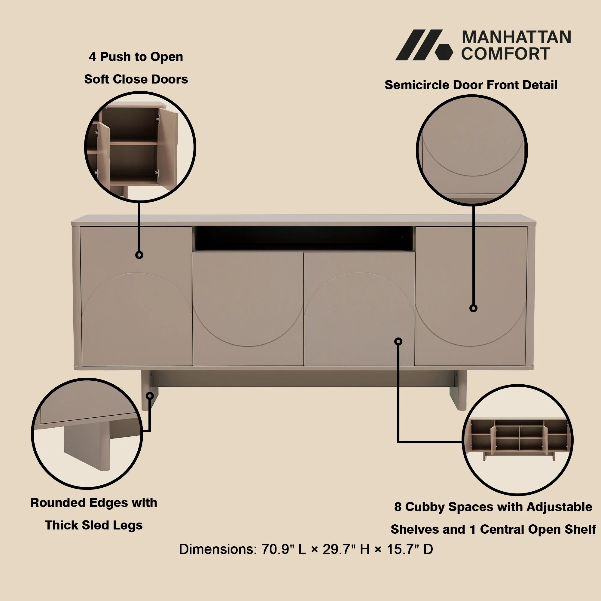Ella 70.86" Sideboard in Mocha - Image 4